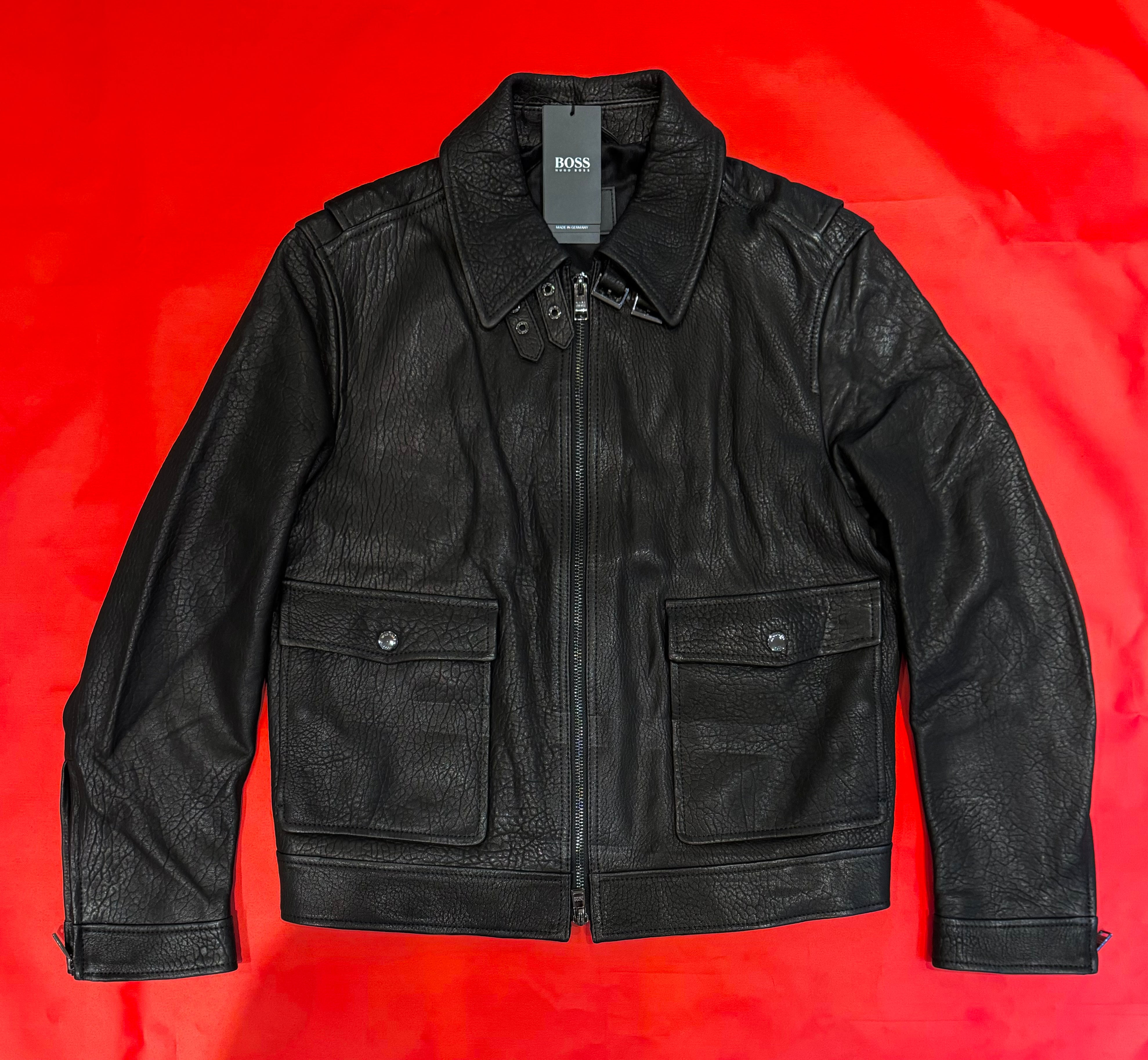 Hugo Boss Davlon Leather Jacket Size US 44R EU 54 Made In Germany MSRP $2,995