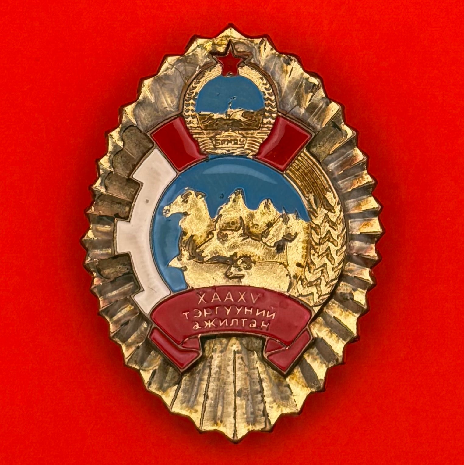 1970s Mongolian Agriculture and Food Outstanding Employee Badge – Very Rare Labor Award