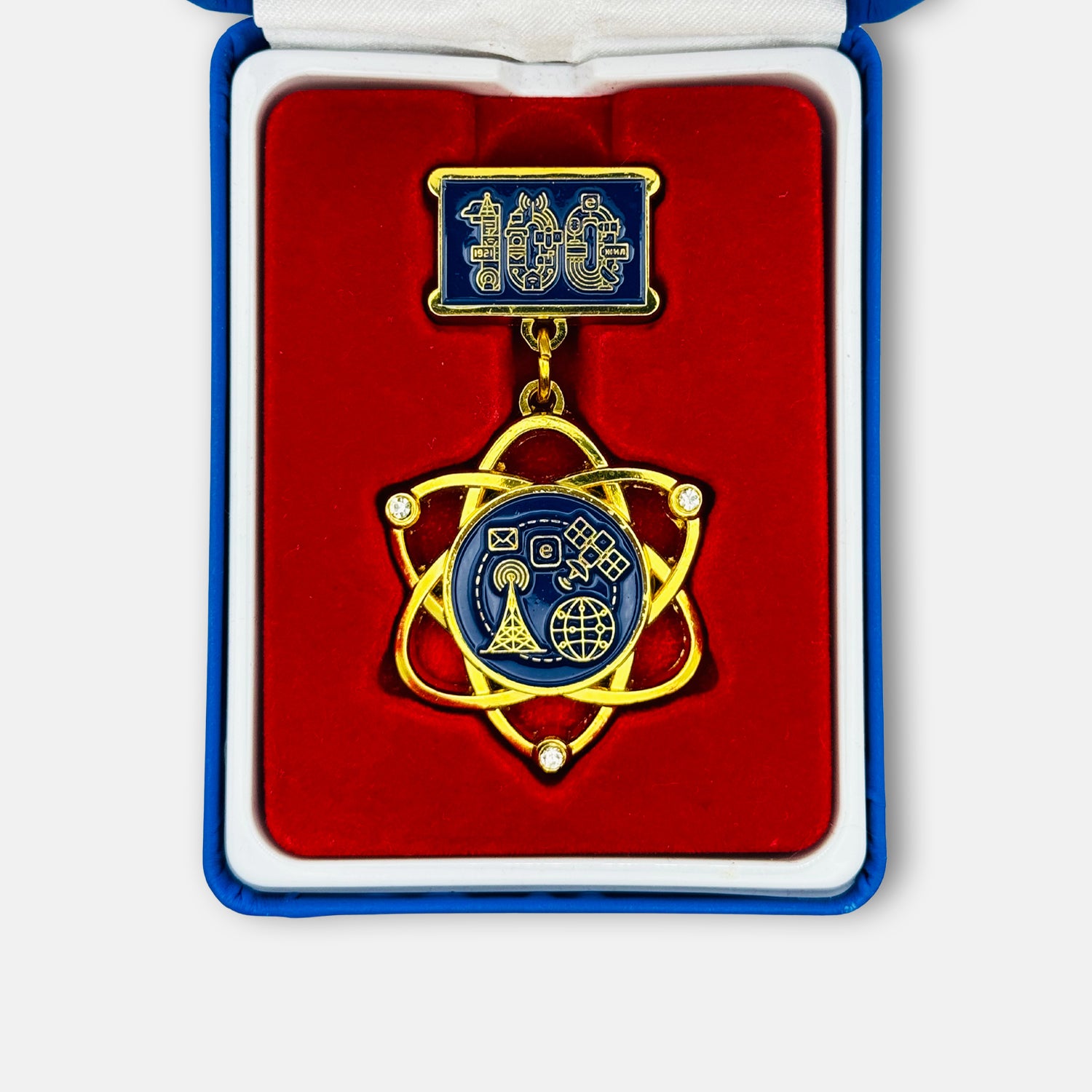 Mongolian Telecommunications 100th Anniversary Badge With Box