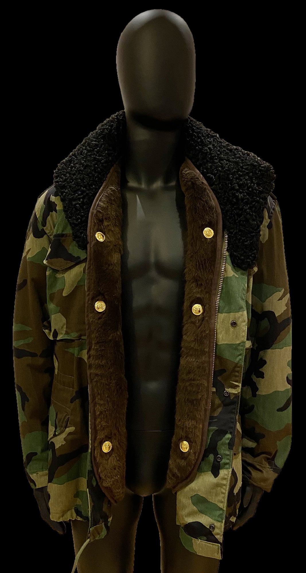 US M65 Field Jacket Woodland Camo Removable Karakul & Sheepskin Large Regular