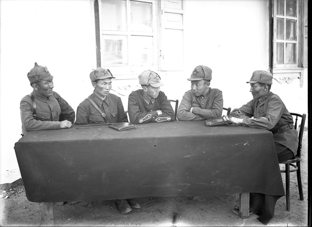 1930s Pre-WWII Mongolian People's Revolutionary Army Collar Enamel Badges – Set of 4, Rare Hourglass Style, Original Issue