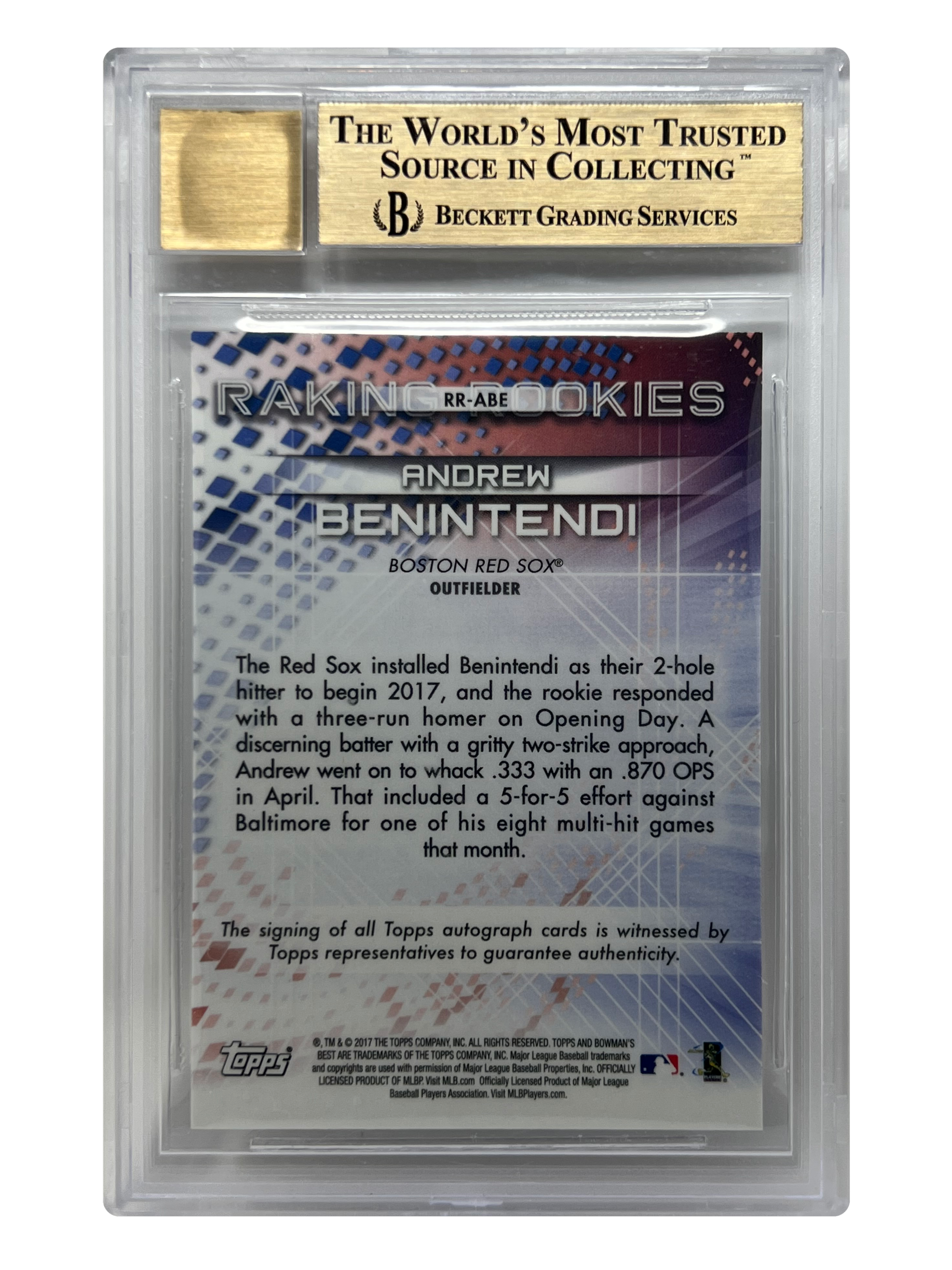 2017 Topps Bowman Andrew Benintendi RC Auto Superfractor Card 1/1 BGS 9.5 GEM