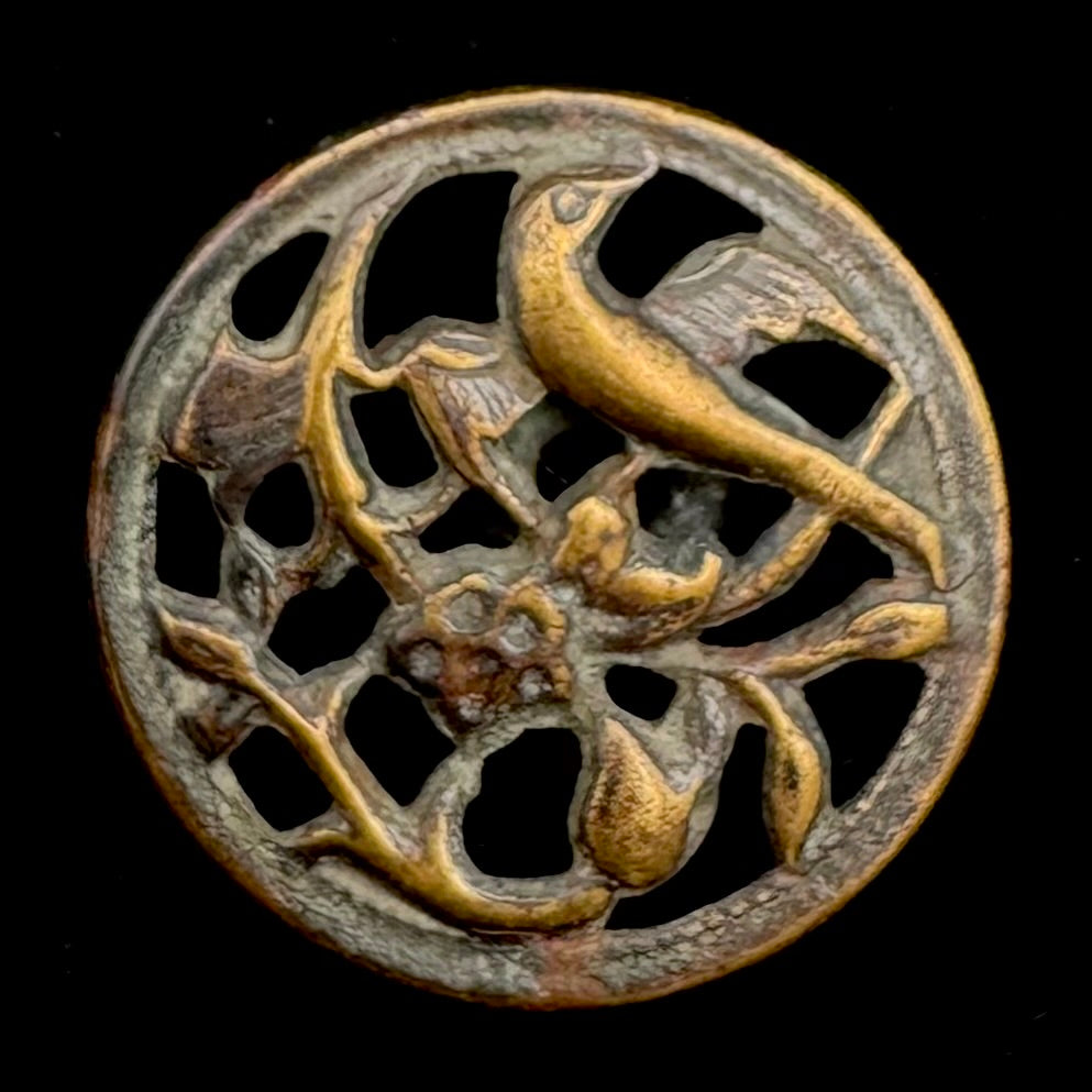 Antique Openwork Bird Button – Intricate Pierced Design, Extremely Rare