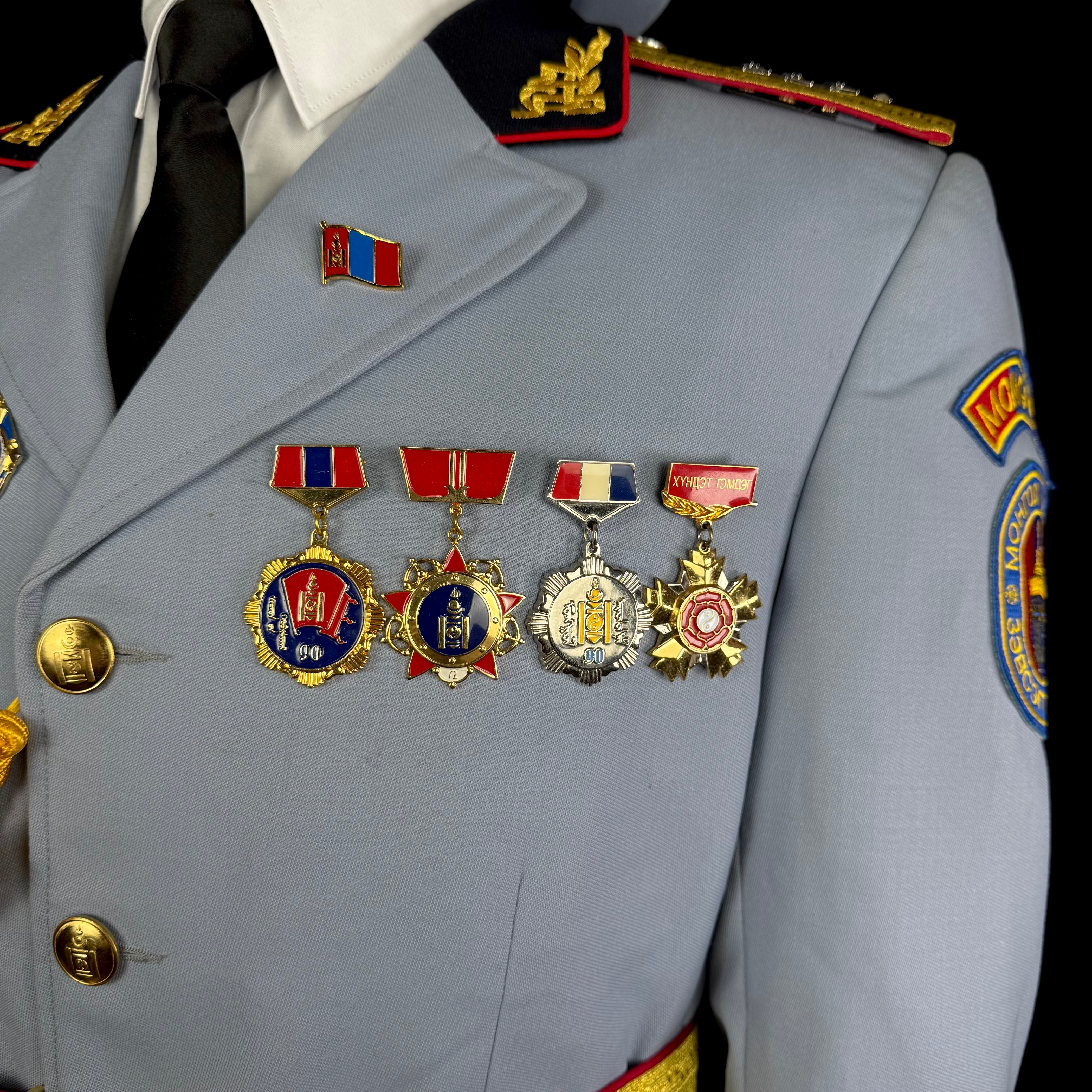 Mongolian Armed Forces Officer Full Ceremonial Parade Uniform – Complete Set with Tunic, Trousers, Visor Cap, Medals, Aiguillette & Belt, Original Issue