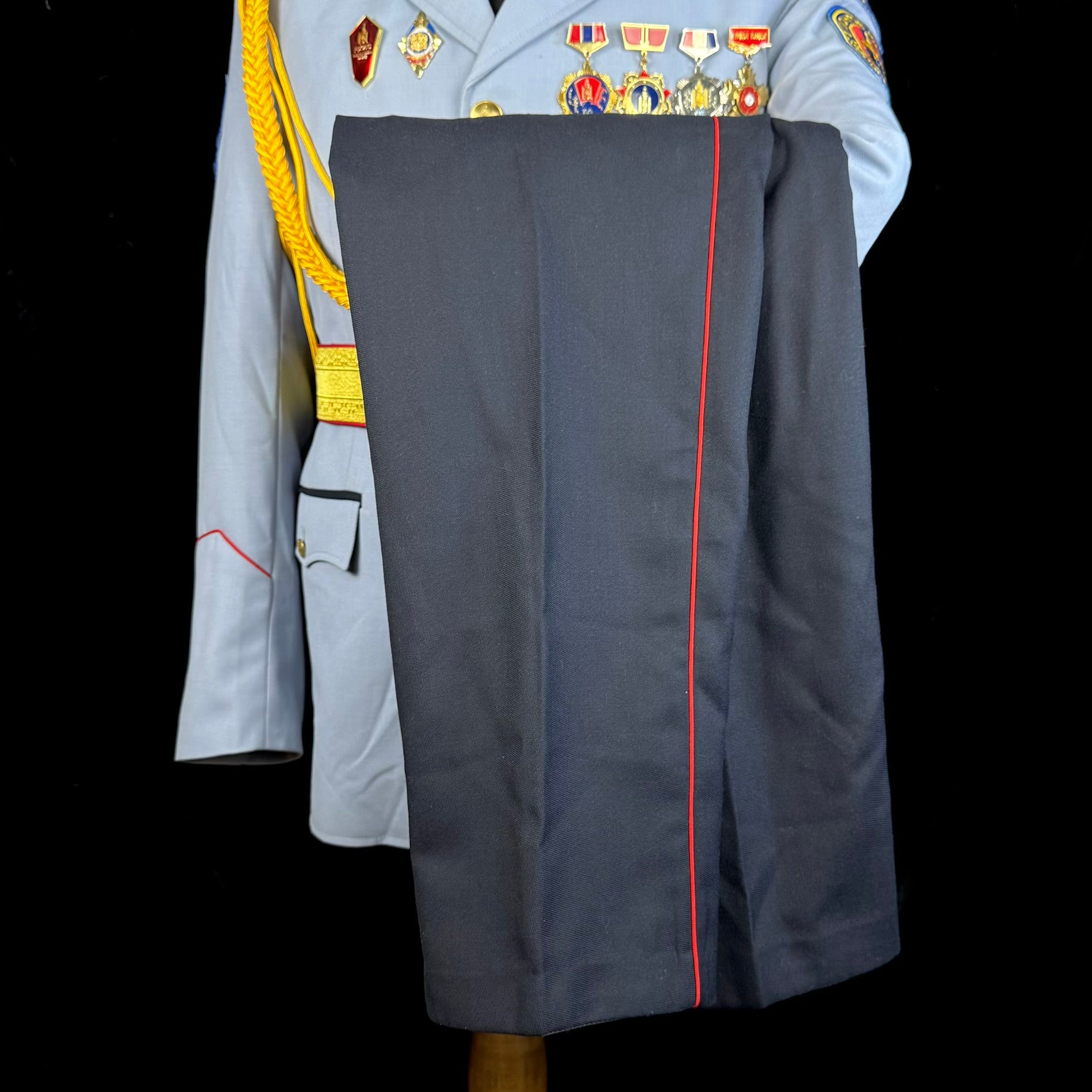 Mongolian Armed Forces Officer Full Ceremonial Parade Uniform – Complete Set with Tunic, Trousers, Visor Cap, Medals, Aiguillette & Belt, Original Issue