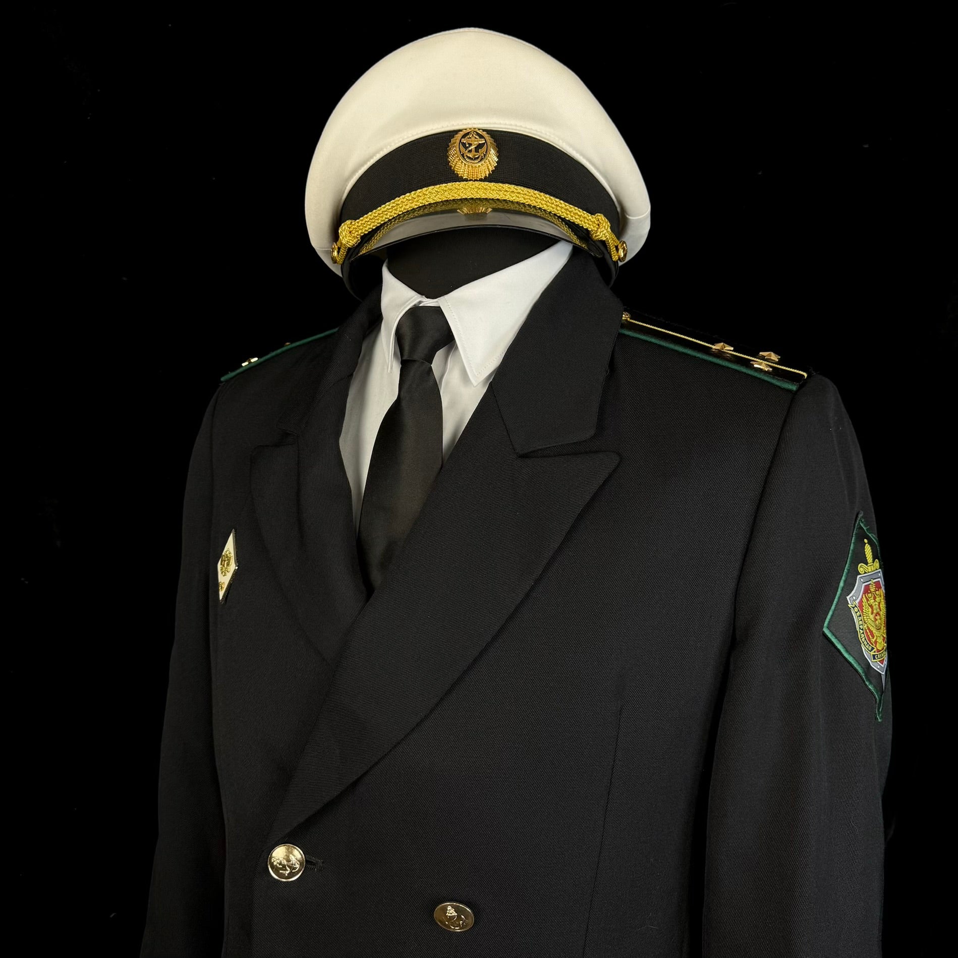Russian FSB Border Maritime Units Senior Lieutenant Service Uniform – Complete Set with Tunic, Trousers, Summer Visor Cap & Badge, Rare Issue