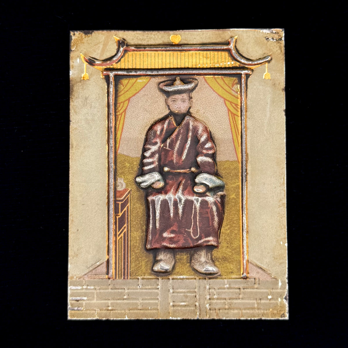 1893 Mongolian VIII Bogd Gegen (Bogd Khan) 25th Jubilee Metal Devotional Portrait Plaque – St. Petersburg 6×8 cm Variation, Rare Unrestored Original Issue