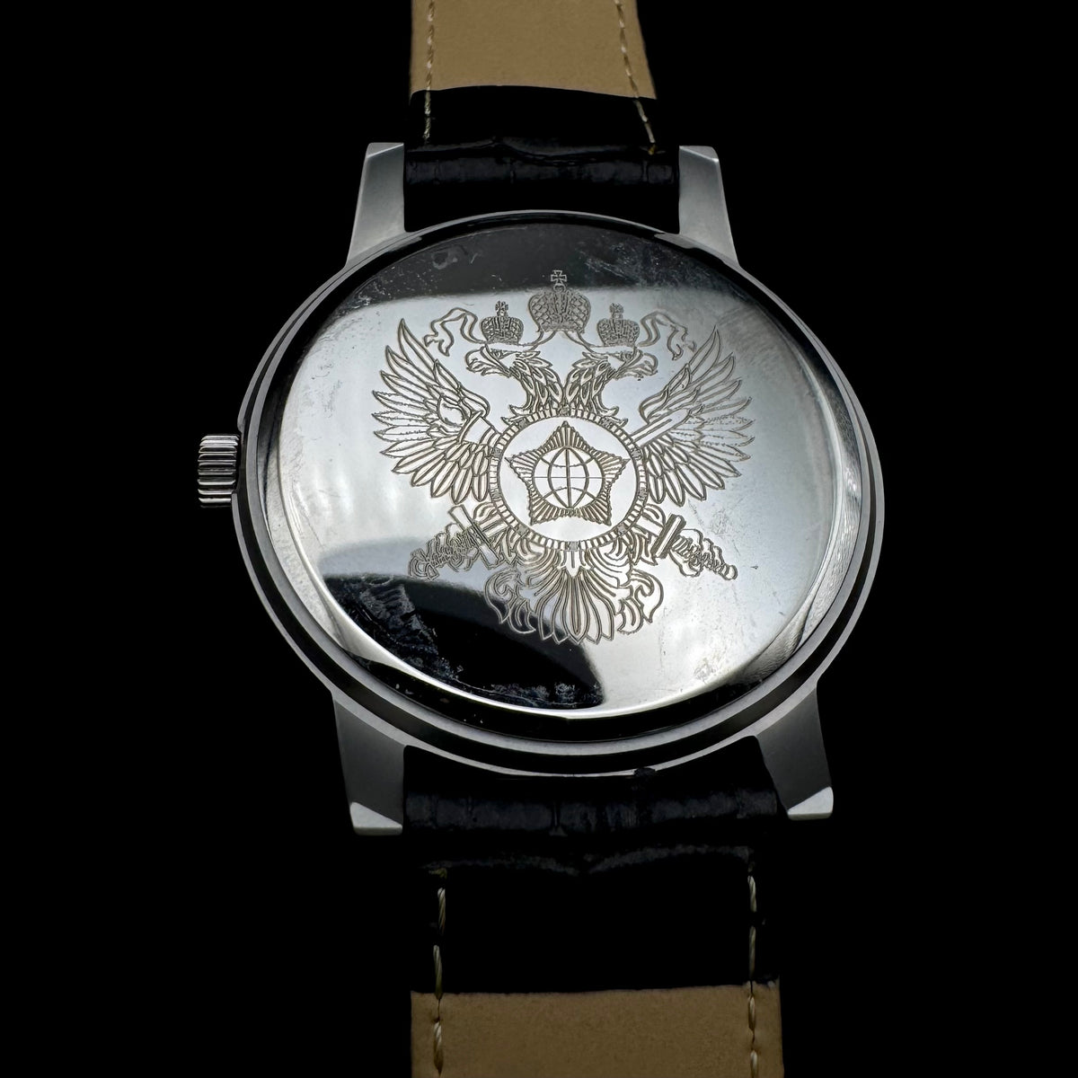 Russian SVR Foreign Intelligence Service Presentation Titanium Wristwatch with Case & Gift Bag – New/Unused, Rare Original Issue