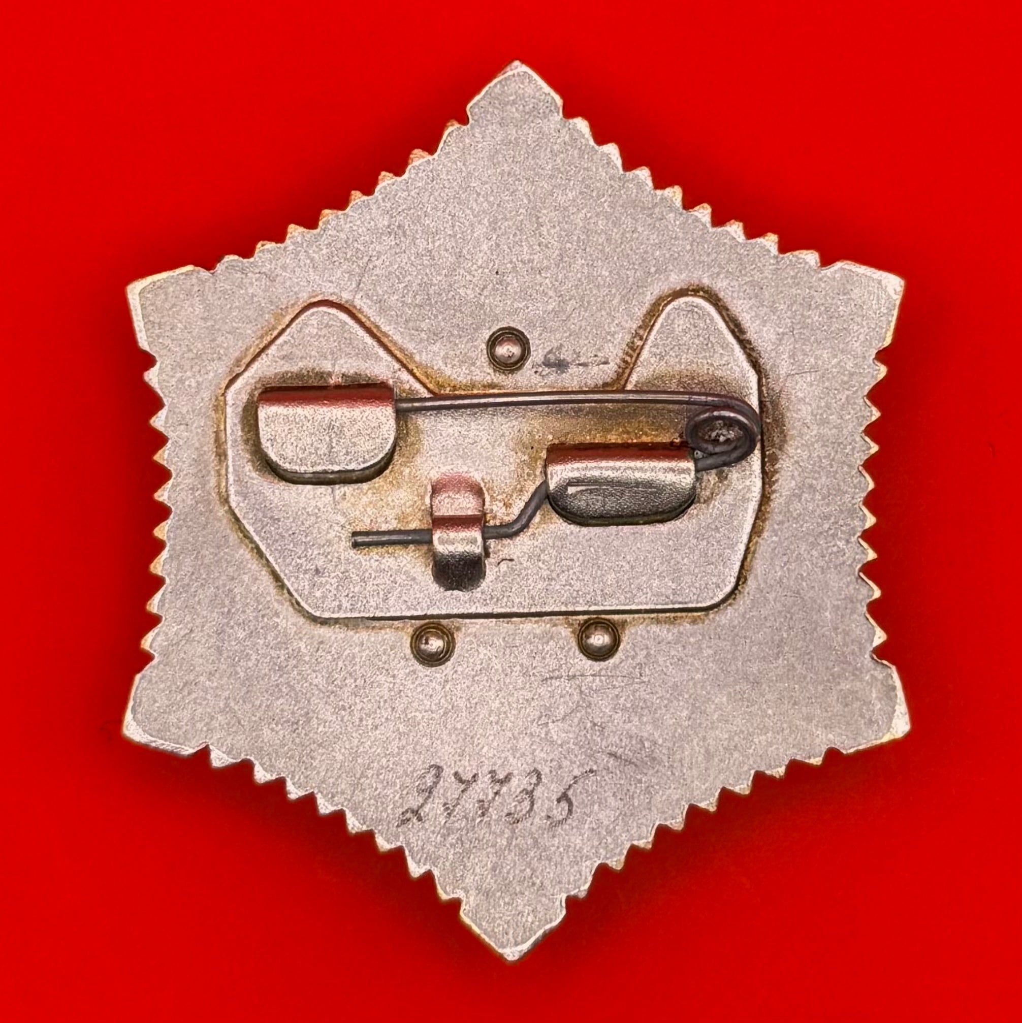 Reverse side of Polar Star order showing original pin-back attachment and engraved serial number