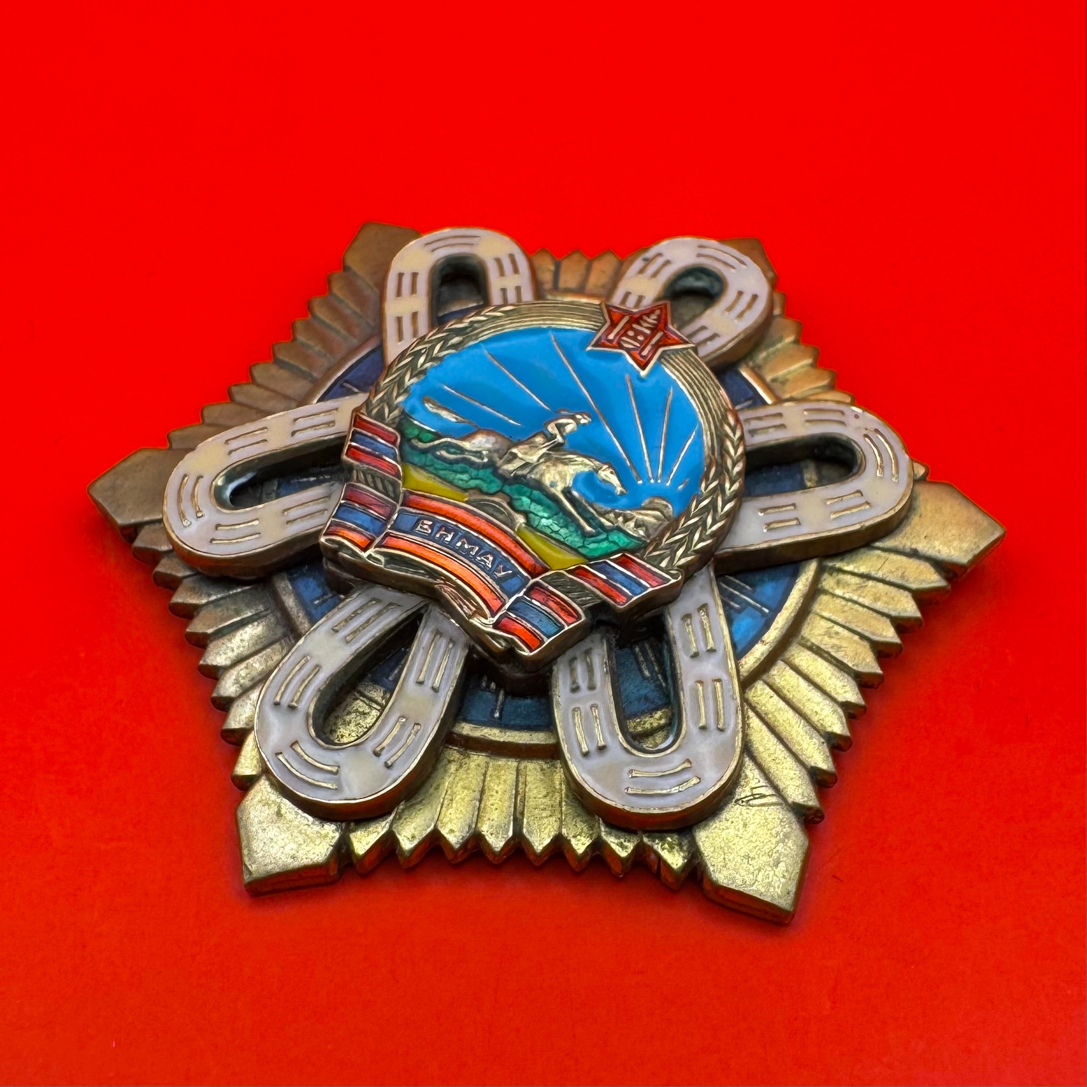Angled detail shot of Mongolian Order of the Polar Star highlighting rays
