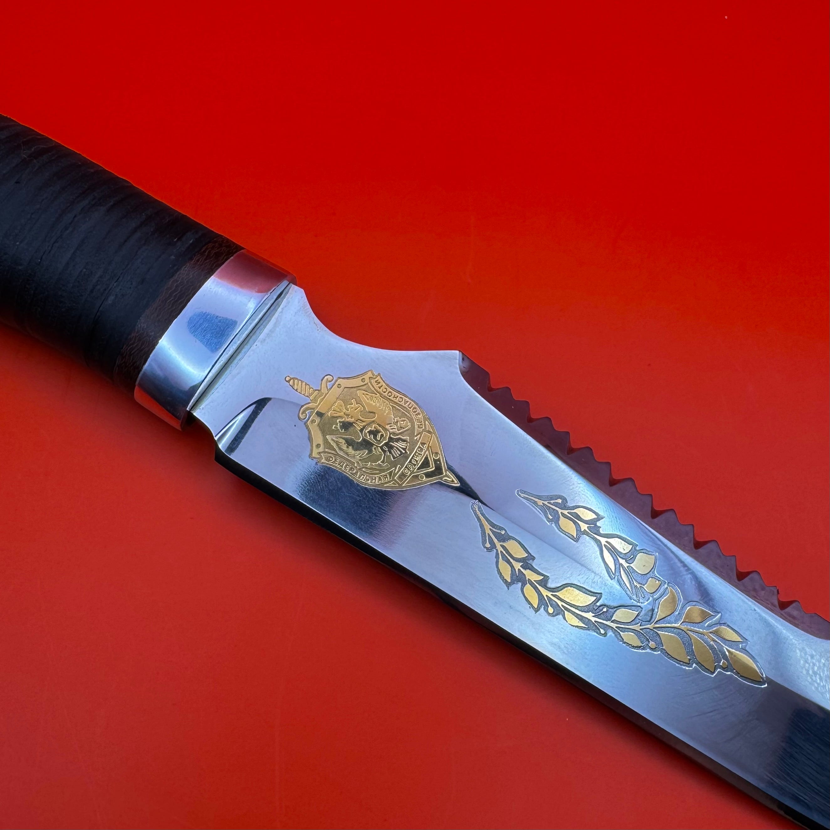 Russian FSB General Rank Service Award Knife With Sheath Zlatoust Gold Inlaid