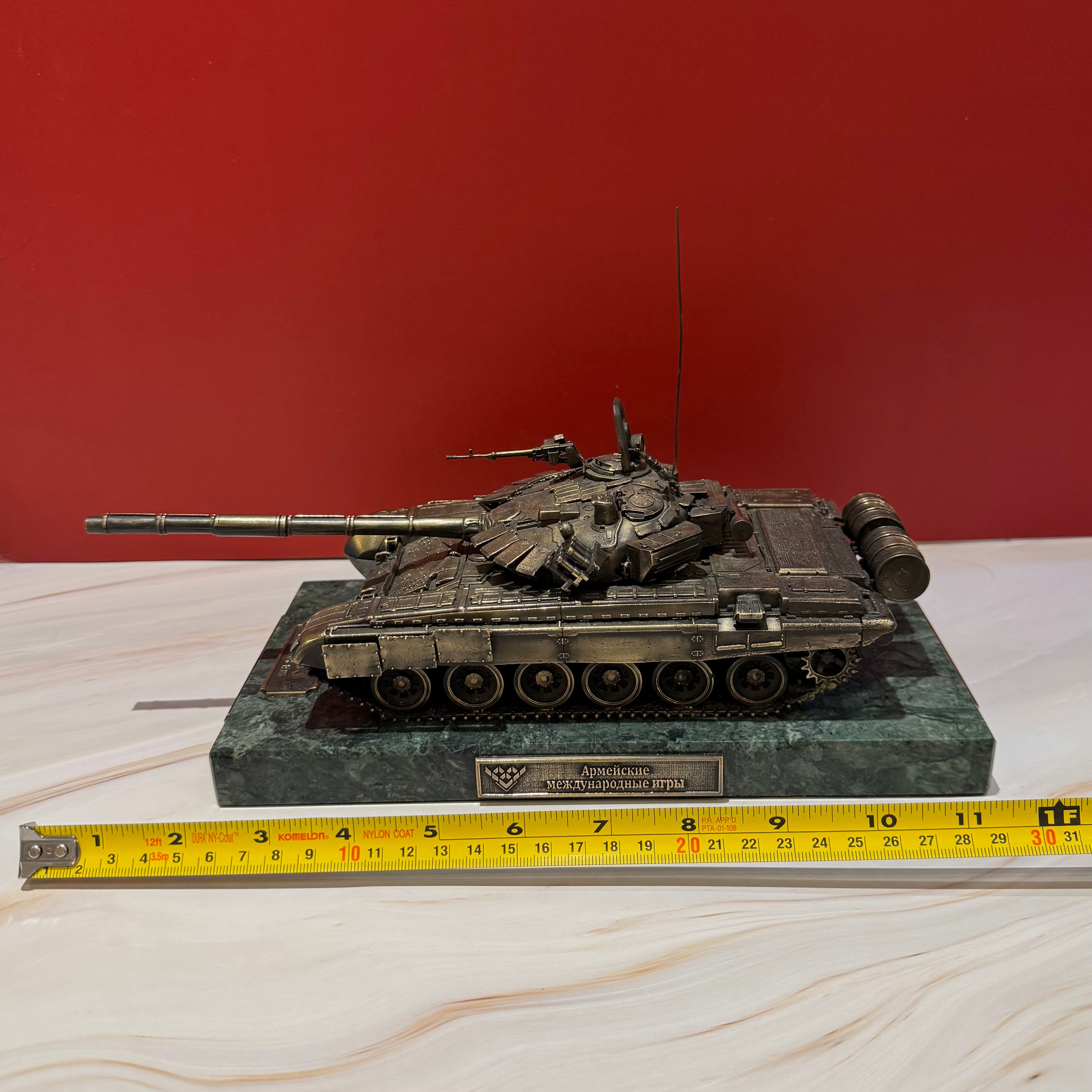 Russian Tank Biathlon Competition Winner's Trophy T-72B3 Bronze 1/35 Sculpture With Stone Base