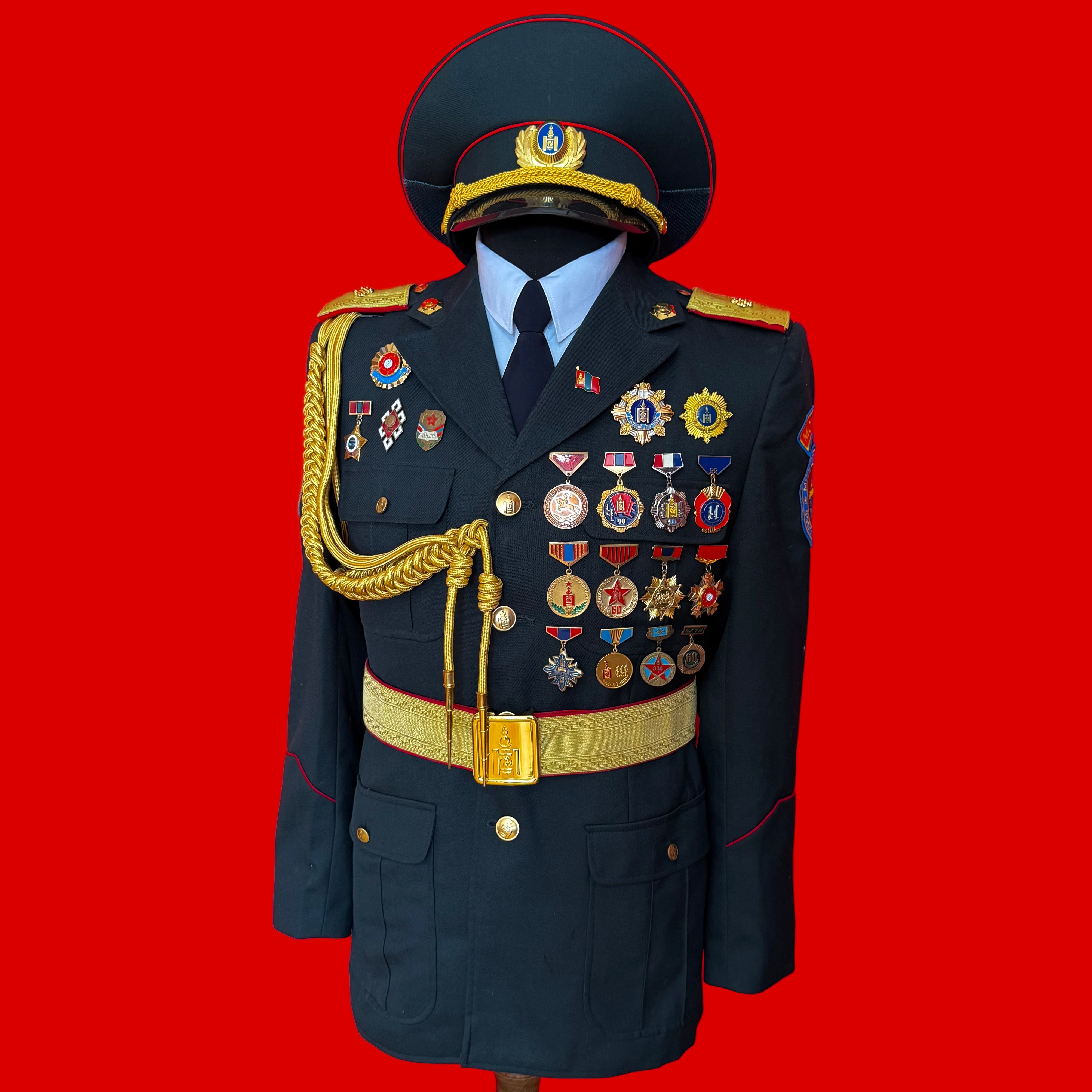 Formal military uniform with decorations on a red background