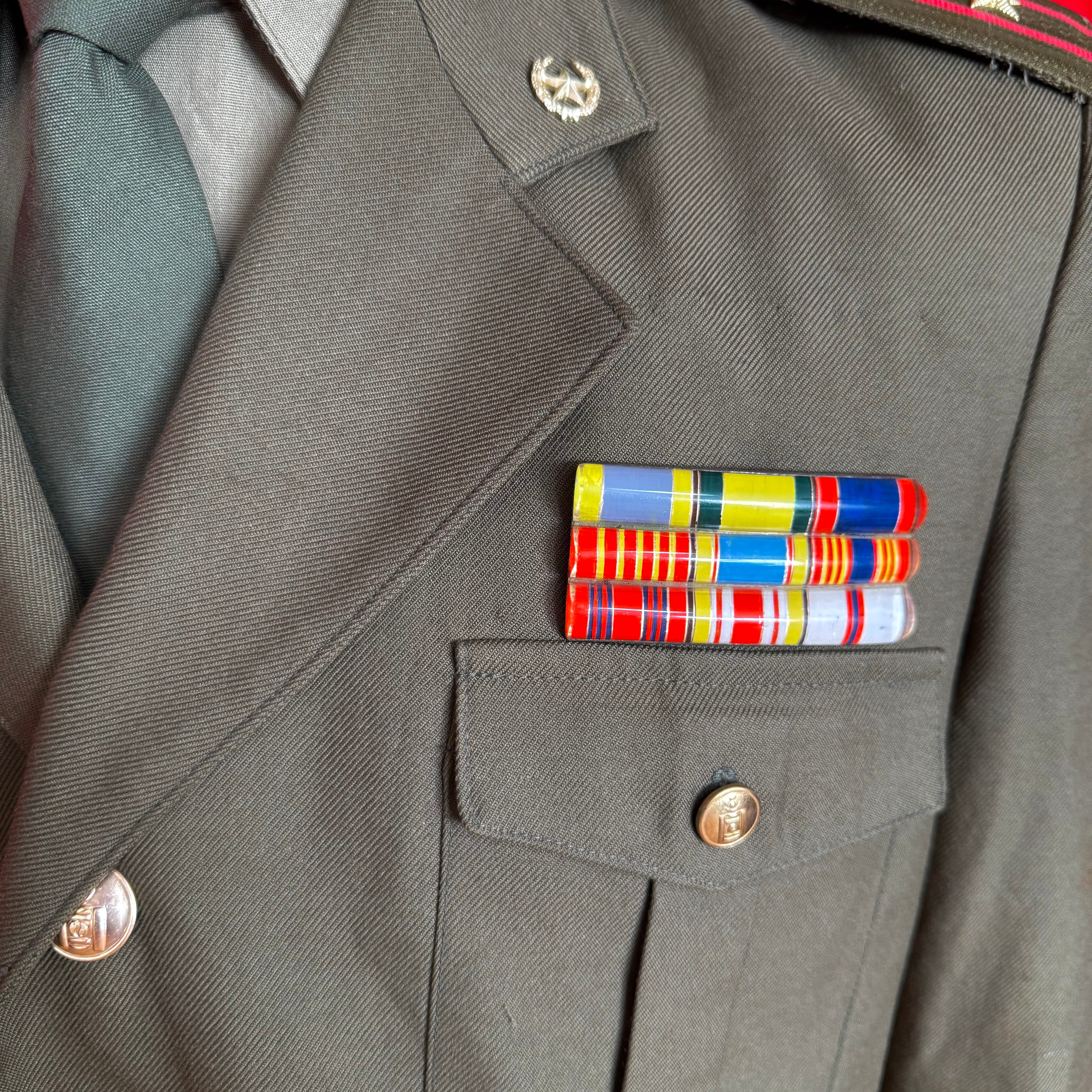 1990s Mongolian Internal Troops Lieutenant Colonel Daily Service Uniform with Original Badges & Ribbon Bar – Rare Complete Set