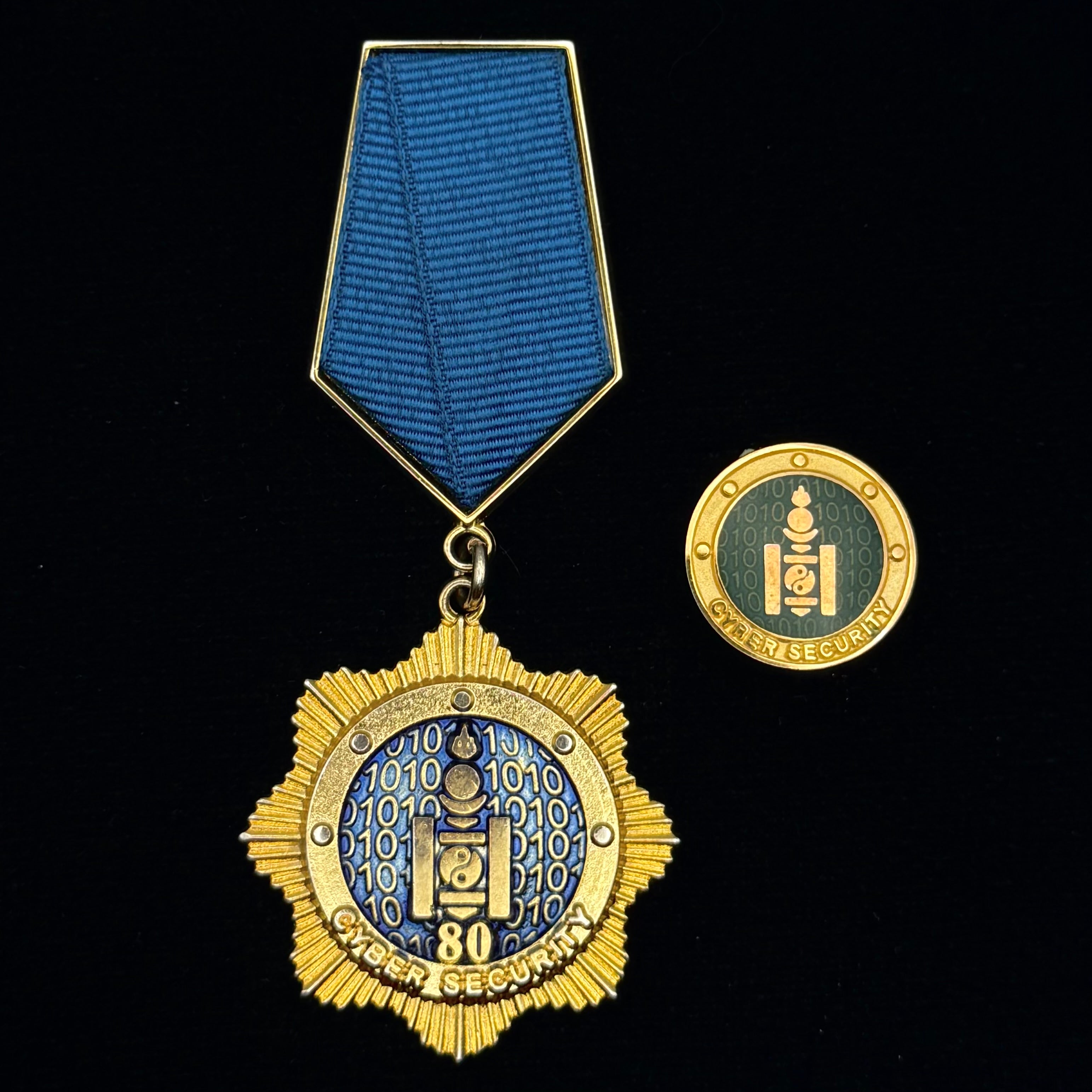Mongolian Intelligence Agency Cyber Security 80th Anniversary Badge & Pin – Rare Official Award