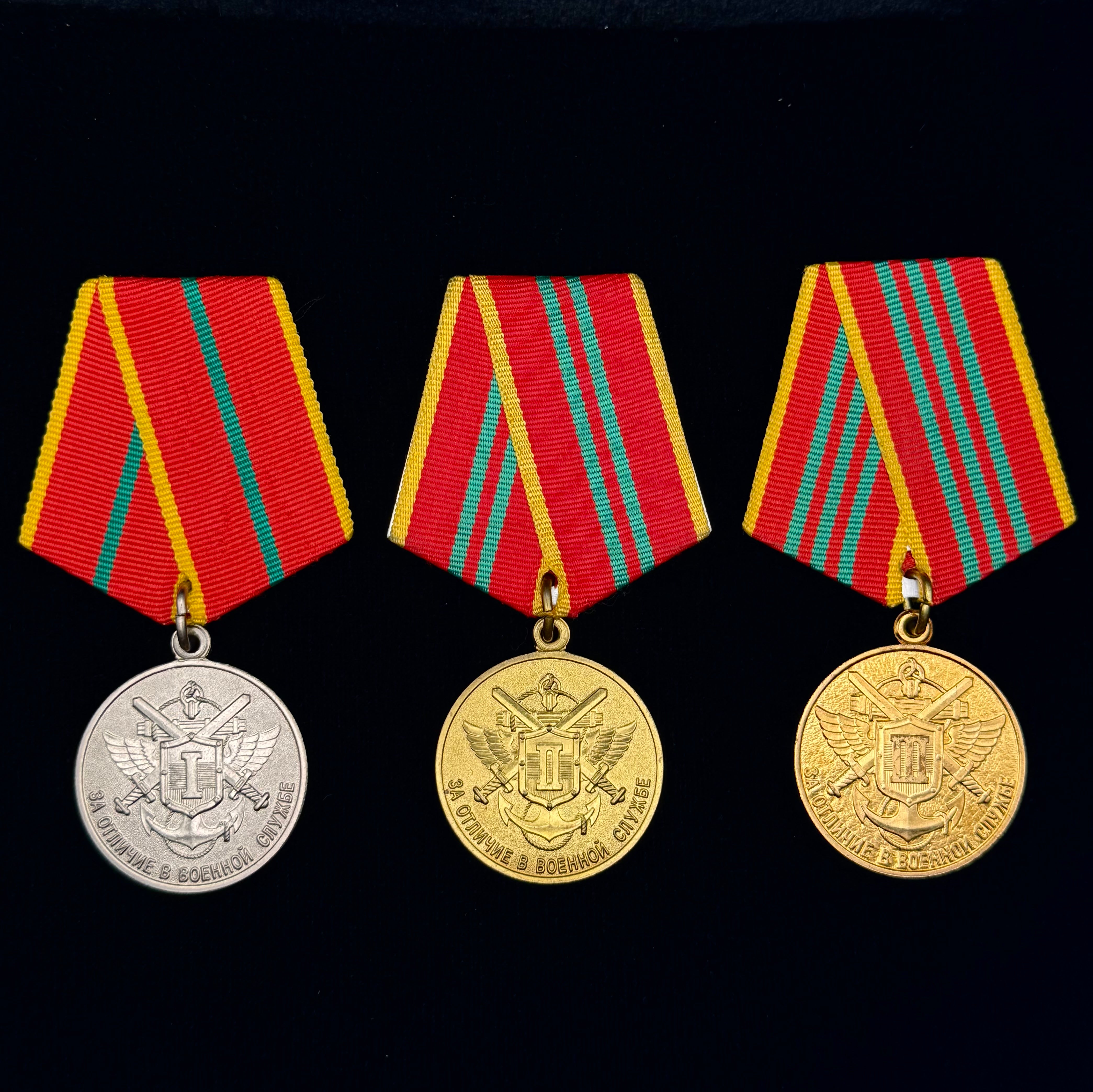 Russian Ministry of Defense “For Distinction in Military Service” 1st, 2nd & 3rd Class Medals – Set of 3, Marked Official Issue