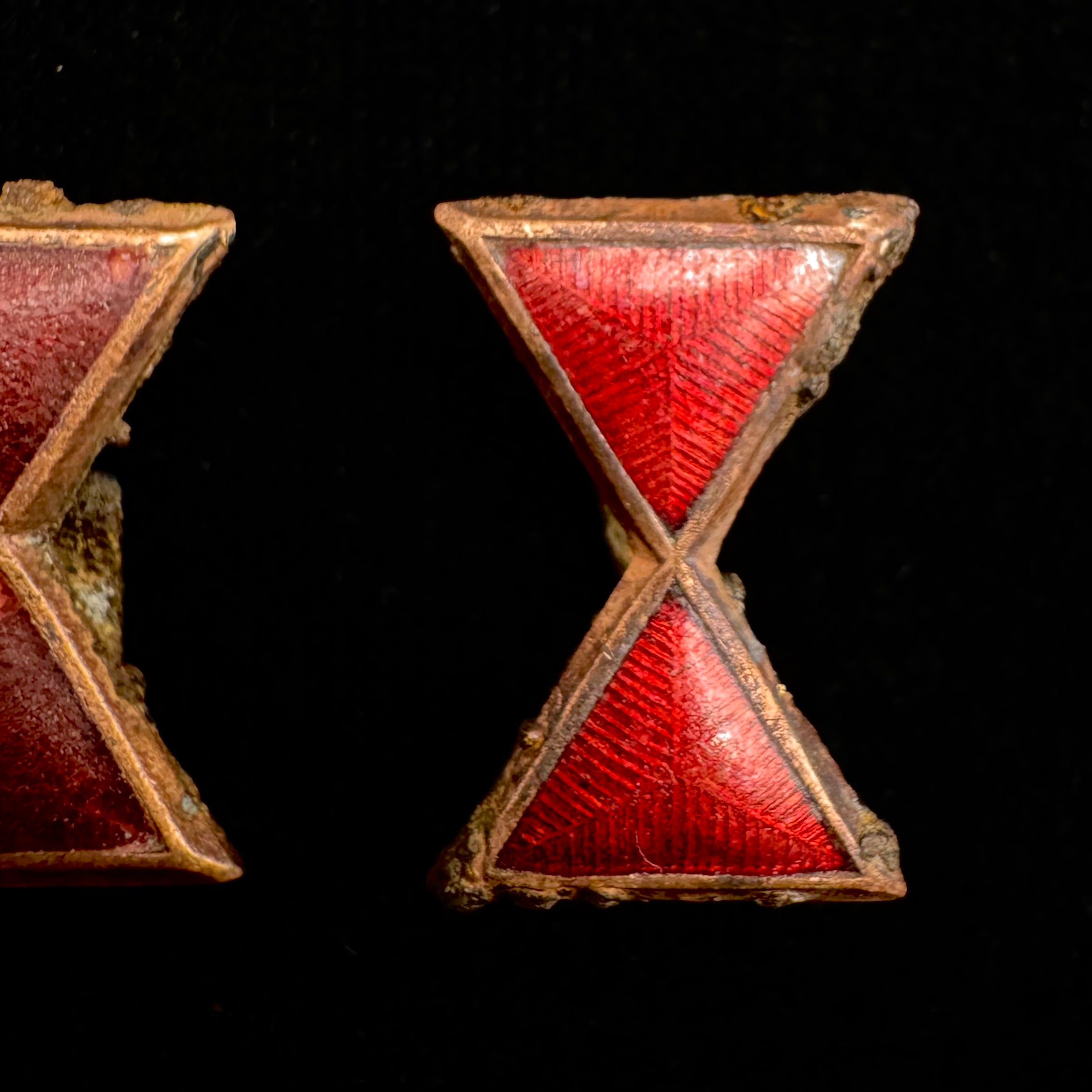 1930s Pre-WWII Mongolian People's Revolutionary Army Collar Enamel Badges – Set of 4, Rare Hourglass Style, Original Issue