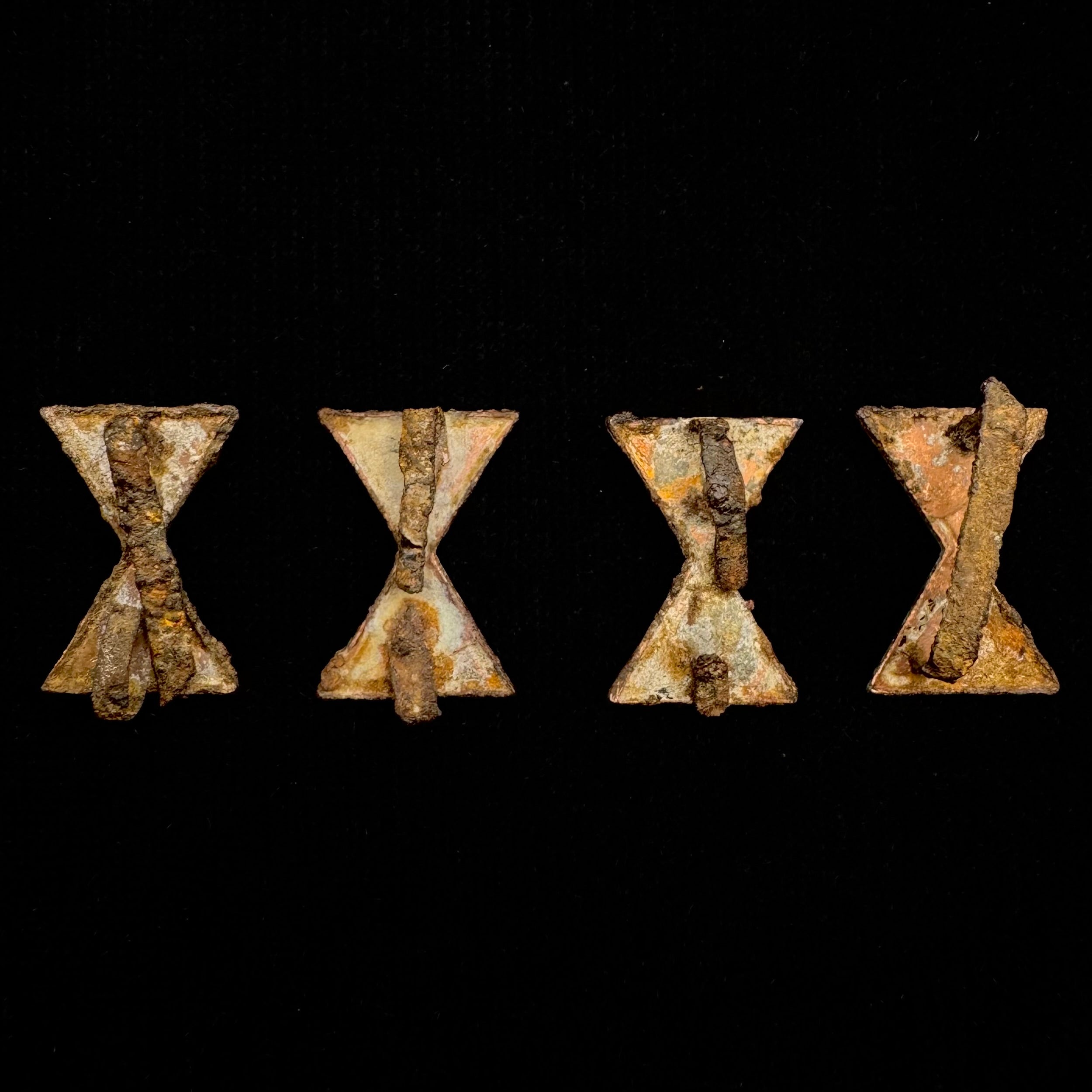 1930s Pre-WWII Mongolian People's Revolutionary Army Collar Enamel Badges – Set of 4, Rare Hourglass Style, Original Issue