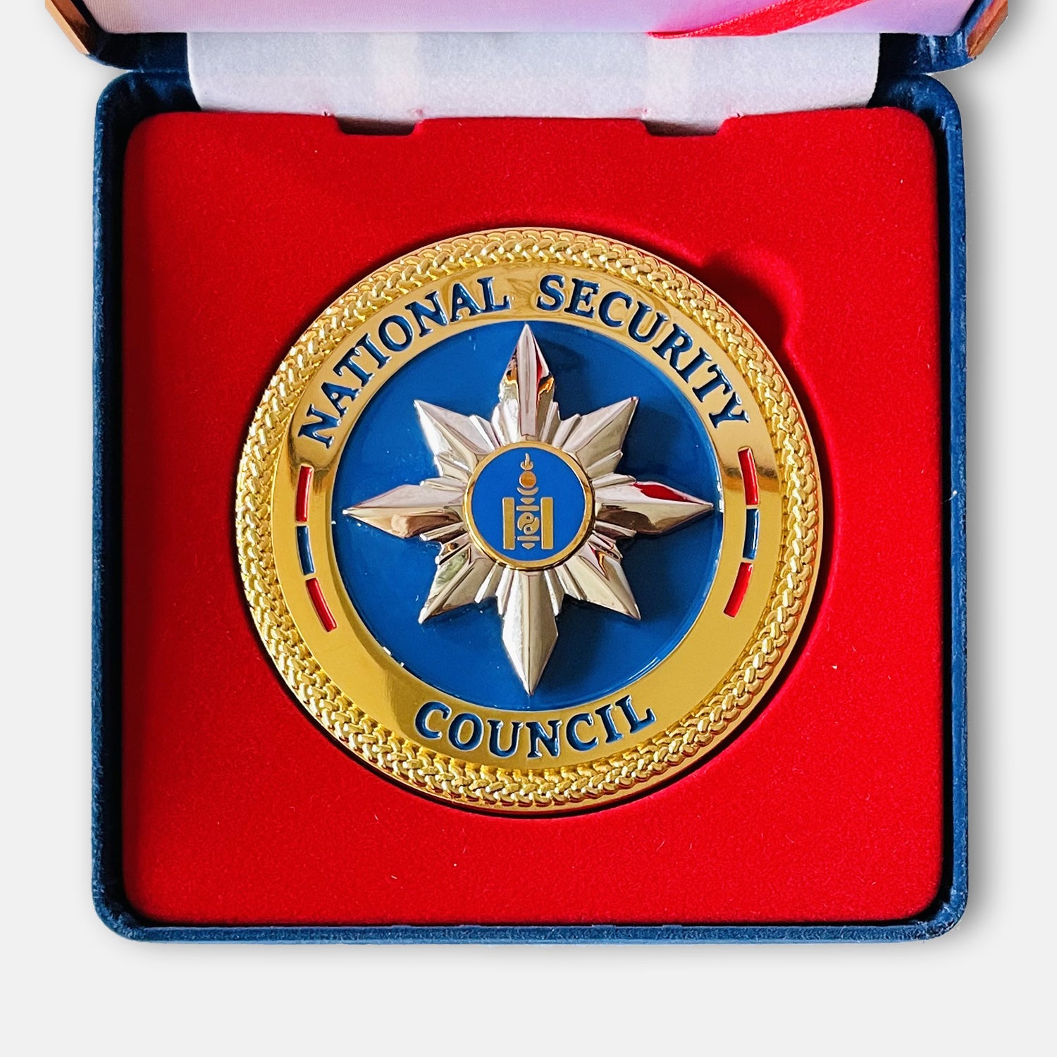 Mongolian National Security Council table medal VIP variation with eight-point star and boxed presentation