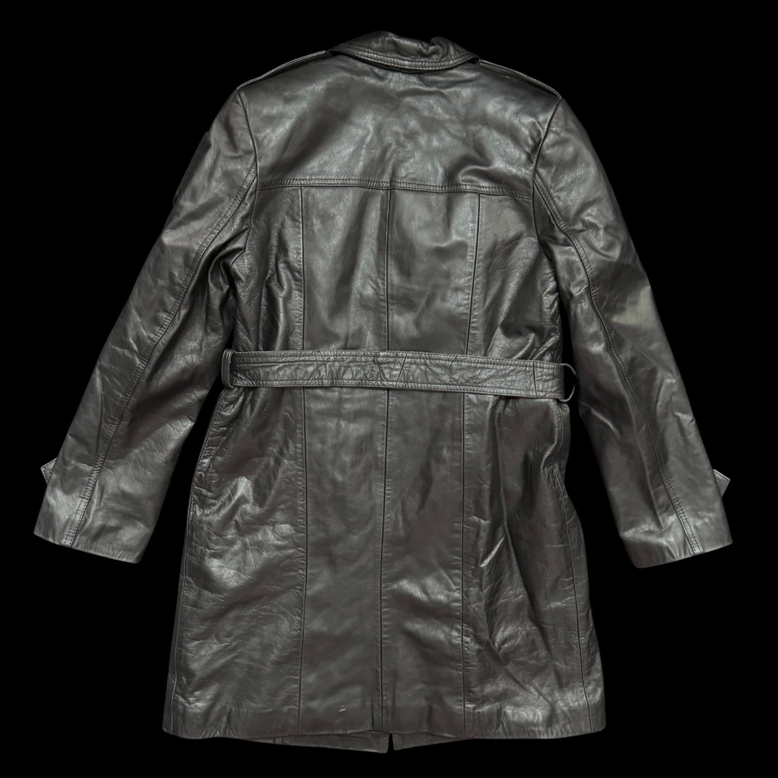Mongolian Police Agency Female Officer Black Leather Coat – Genuine Goatskin, Size Small EU-46, Unworn Original Issue