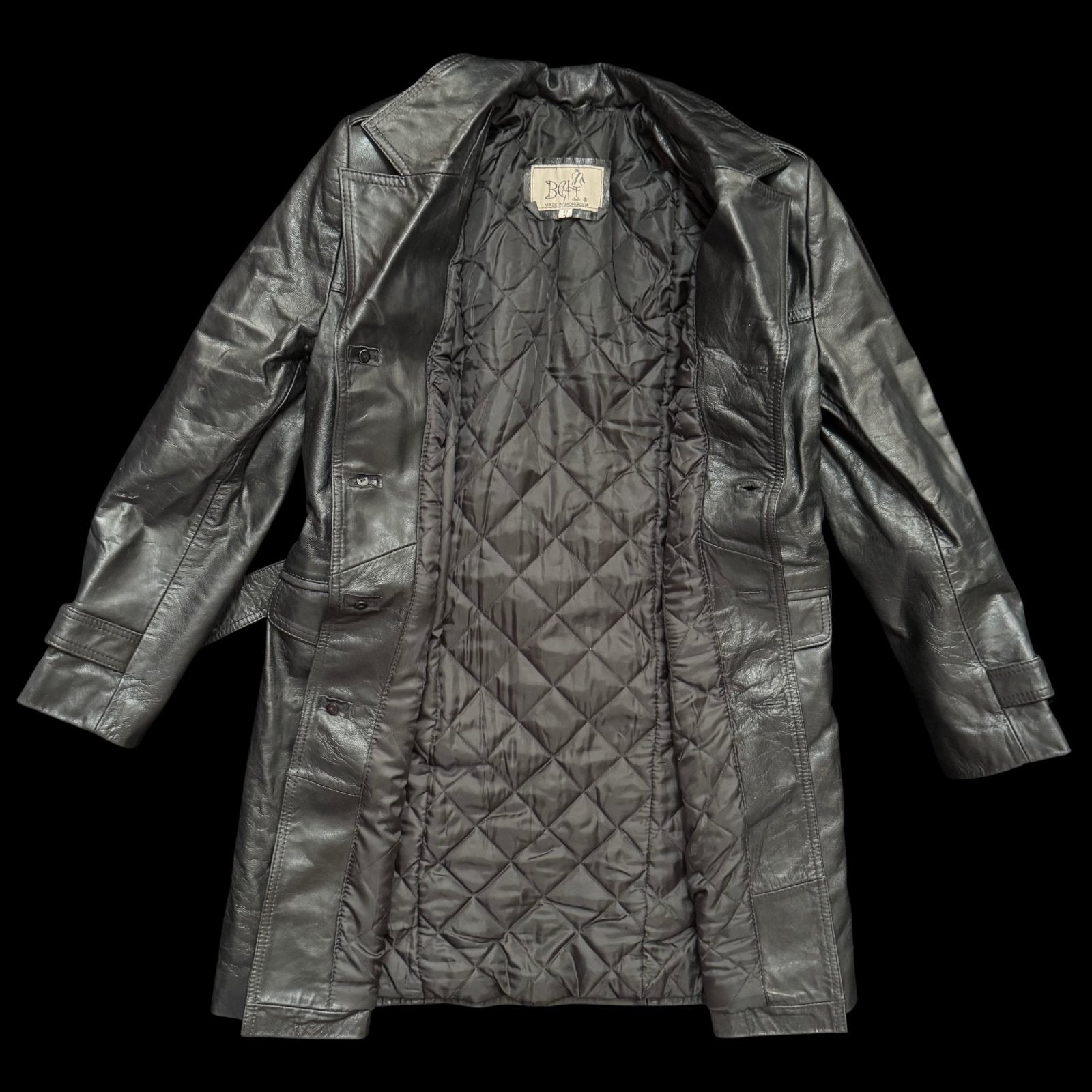Mongolian Police Agency Female Officer Black Leather Coat – Genuine Goatskin, Size Small EU-46, Unworn Original Issue