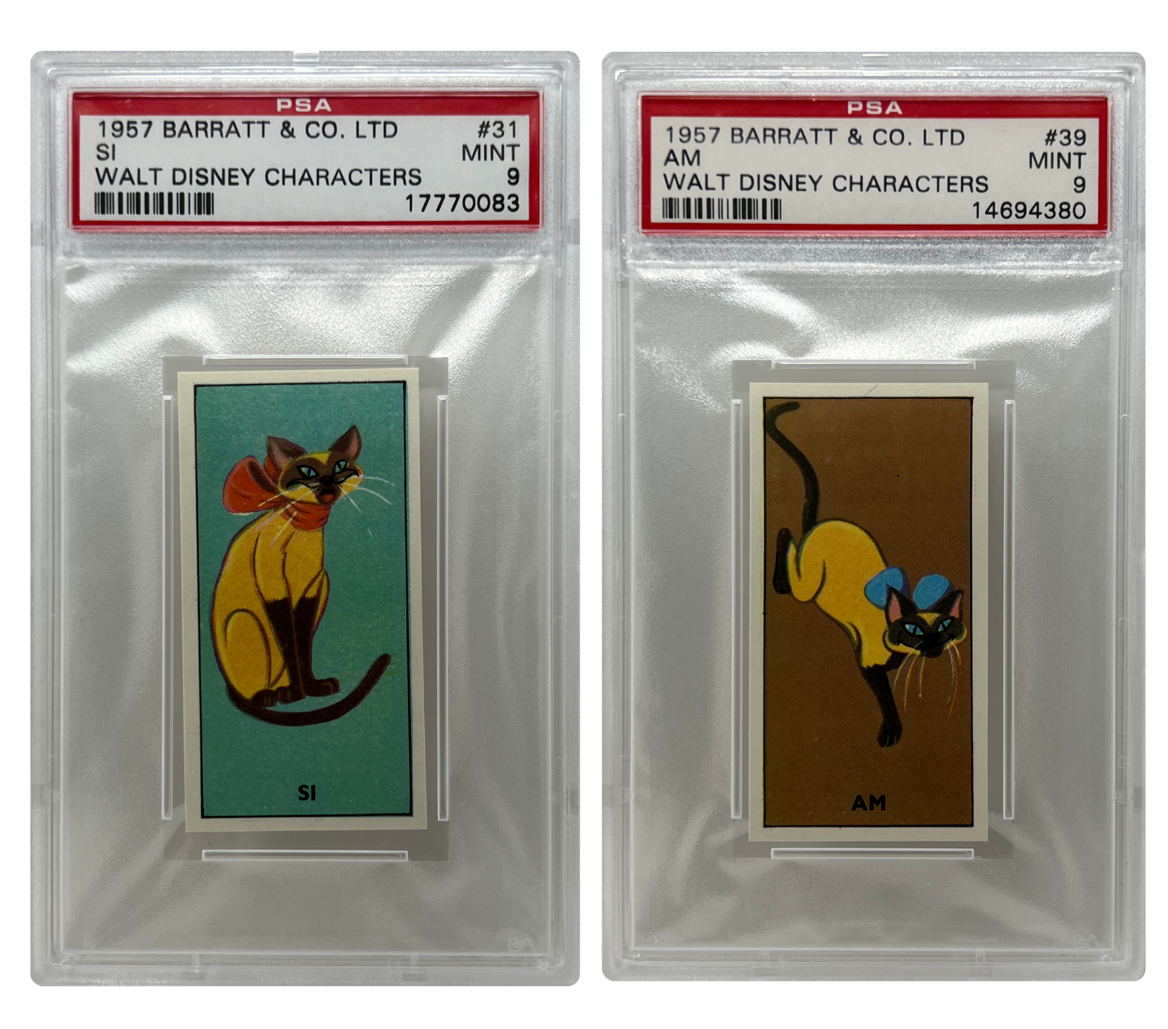 1957 Barratt Walt Disney Characters Siamese Cat Sisters Si and Am Card PSA 9 MINT