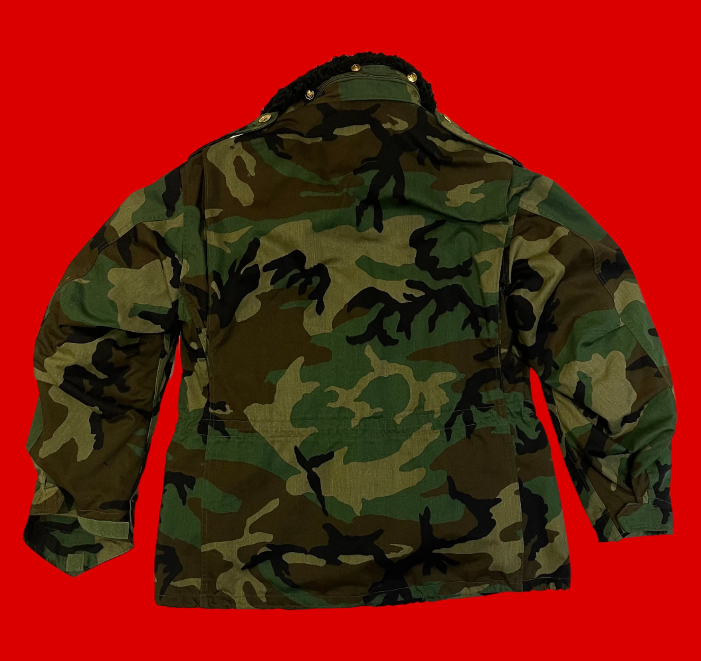 US M65 Field Jacket Woodland Camo Removable Karakul & Sheepskin Large Regular