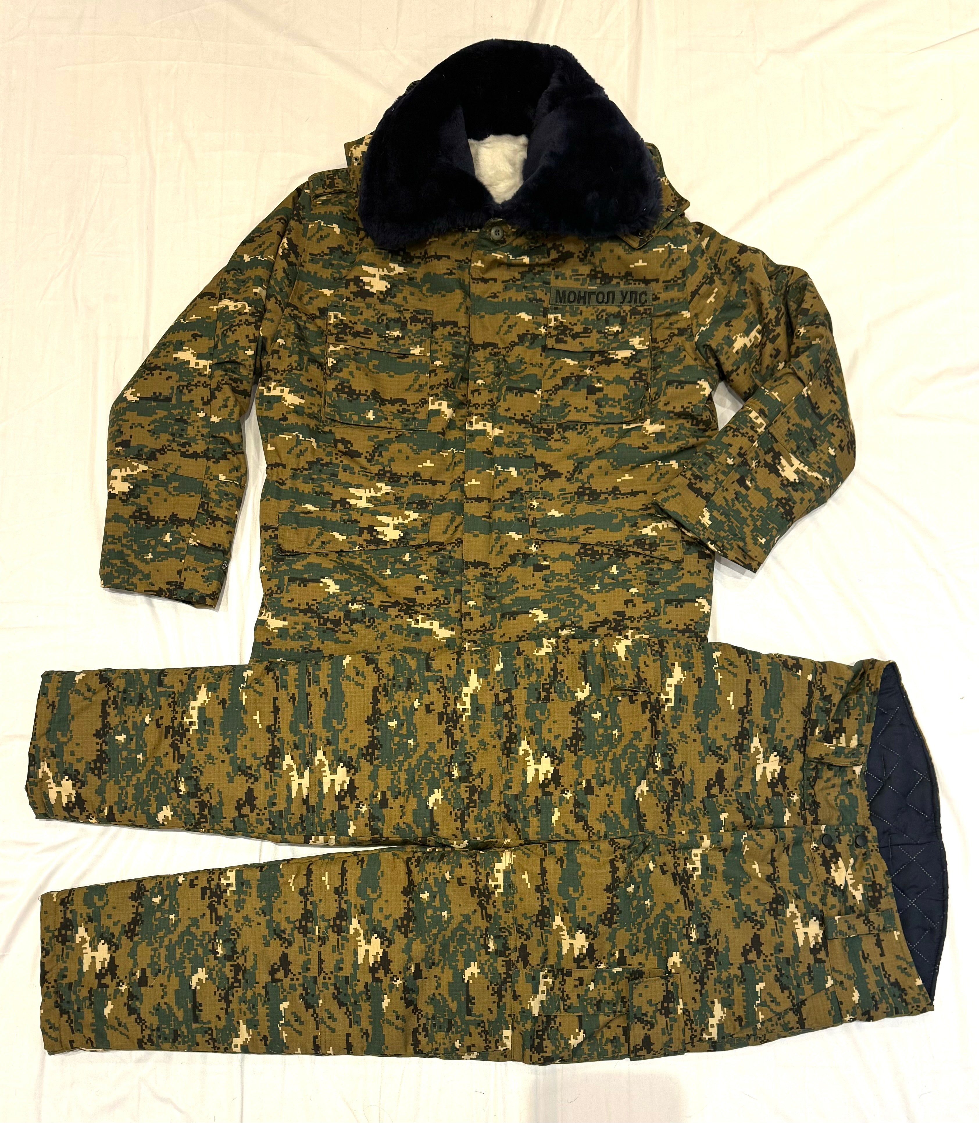 Mongolian Border Guard Winter Camo Jacket & Pants With Sheepskin Liner Size M / EU 50