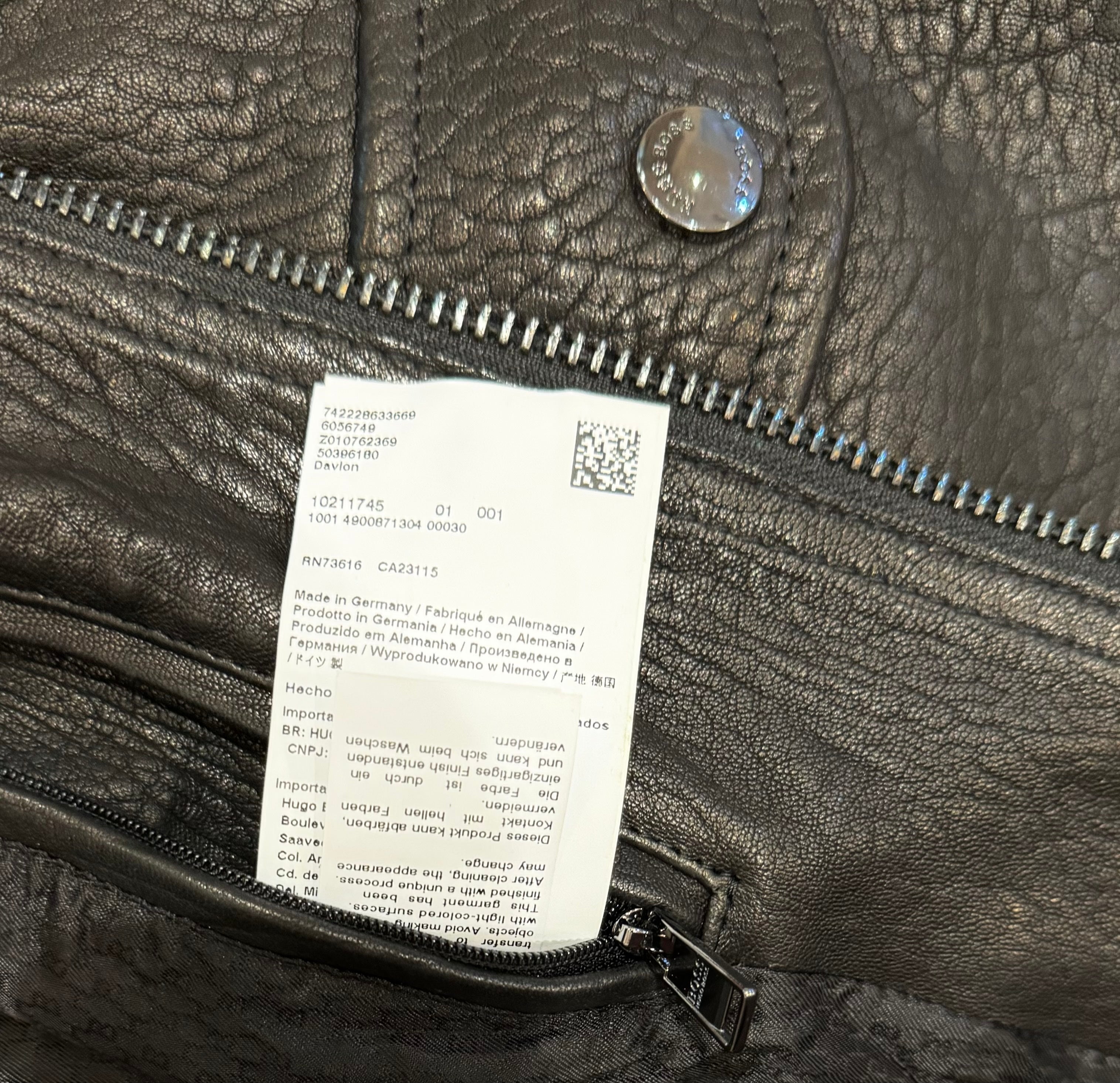 Hugo Boss Davlon Leather Jacket Size US 44R EU 54 Made In Germany MSRP $2,995