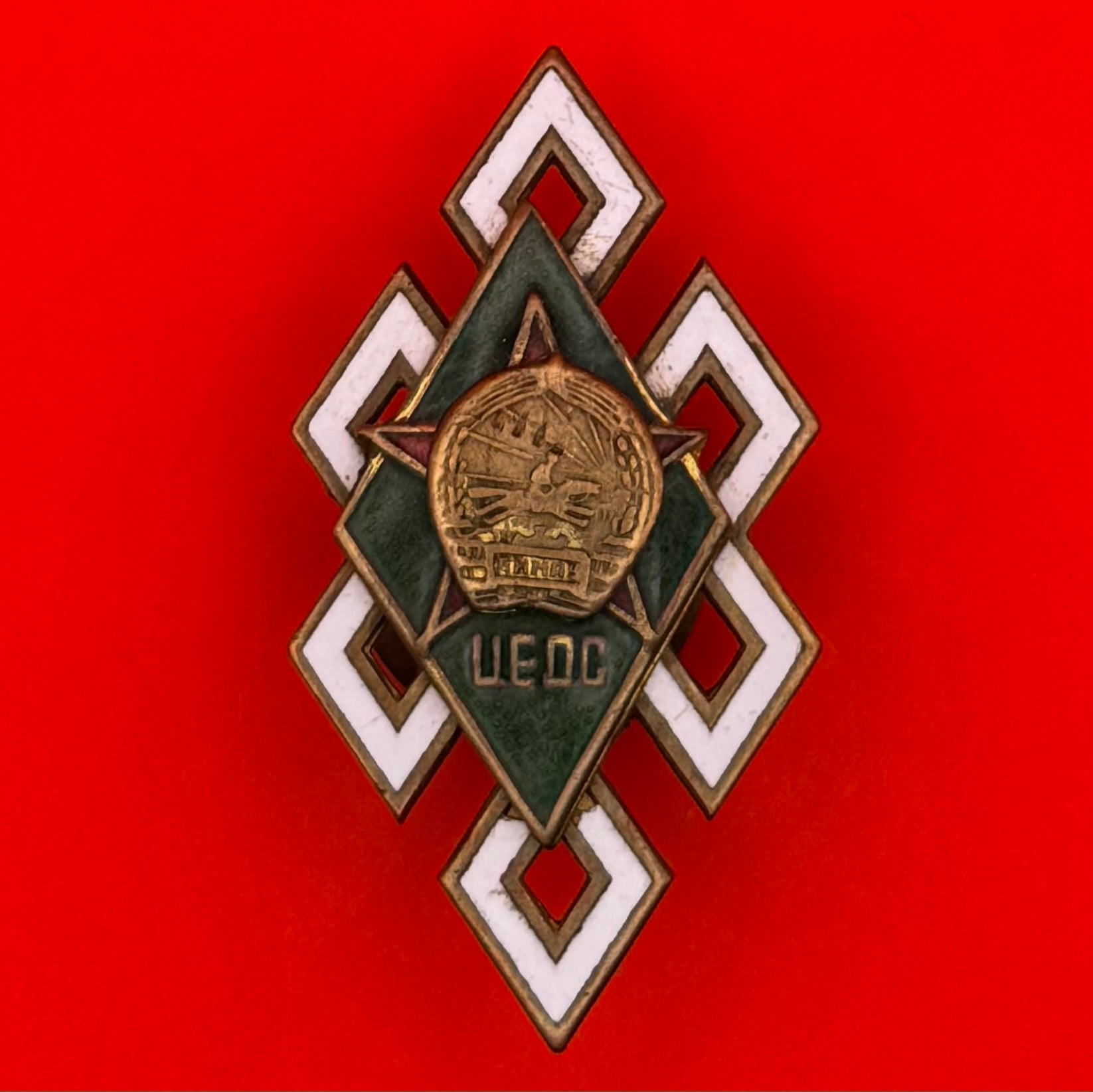 1960s Mongolian Military Academy Graduation Rhombus Badge – Very Rare Cold War Military Insignia