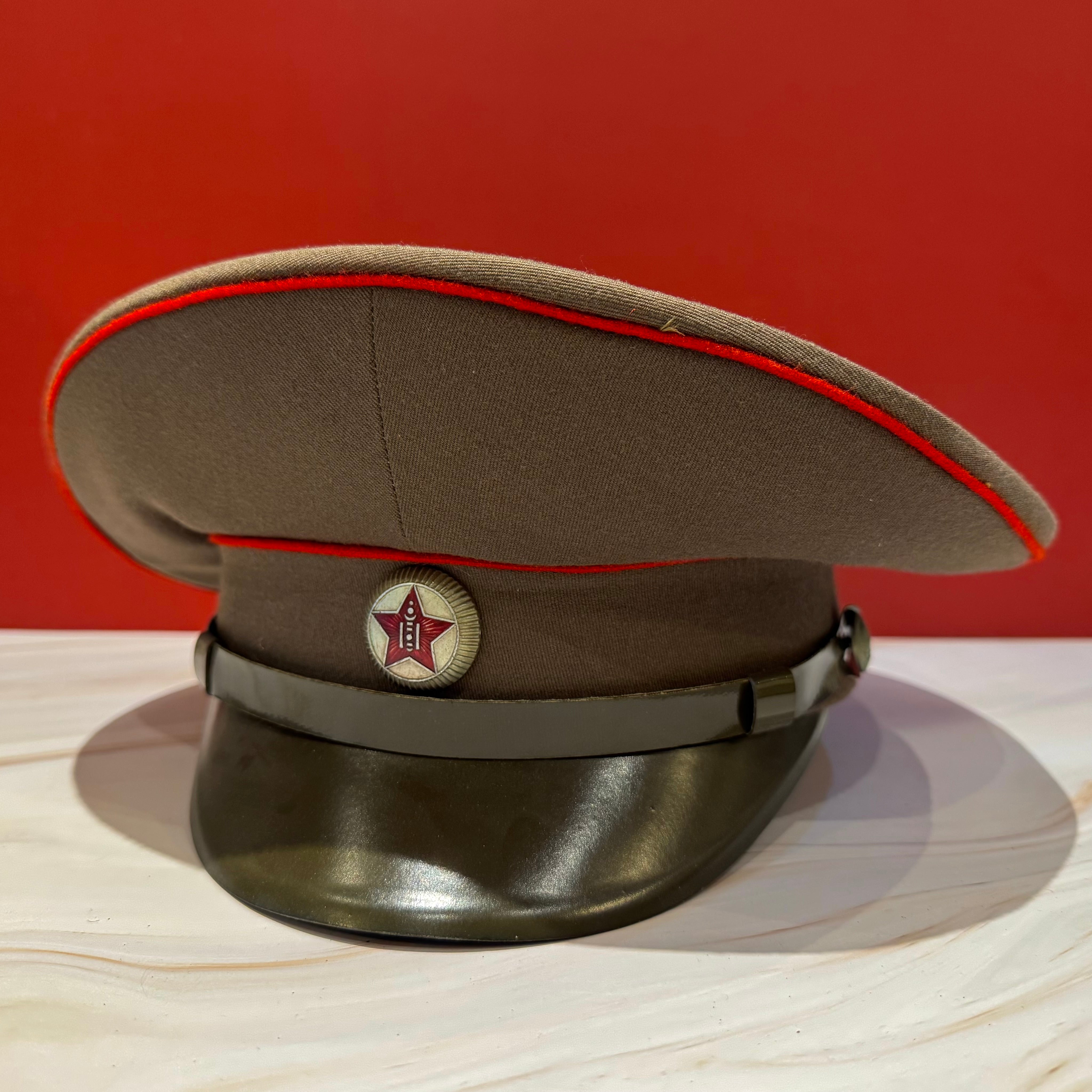 1980s Mongolian Army general rank field visor cap with red piping and near mint interior