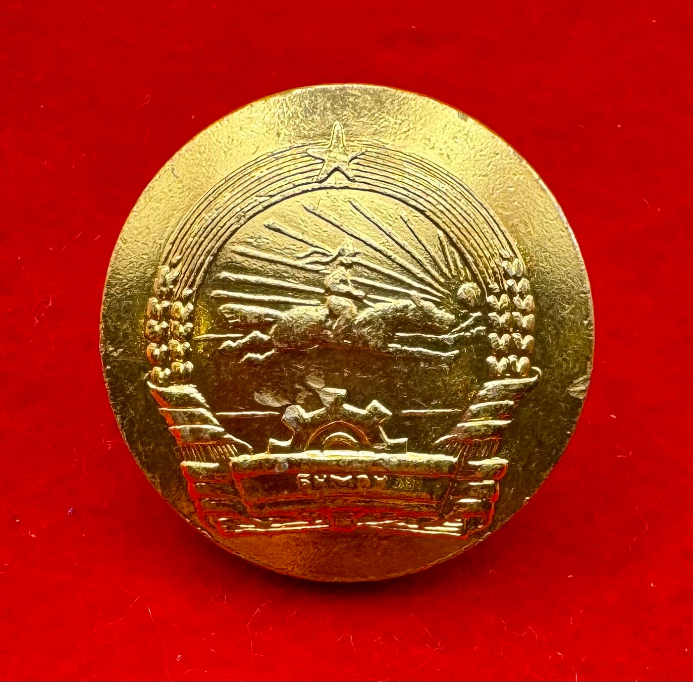 1980s Mongolian People's Army Marshal and General rank brass uniform button with emblem from communist era