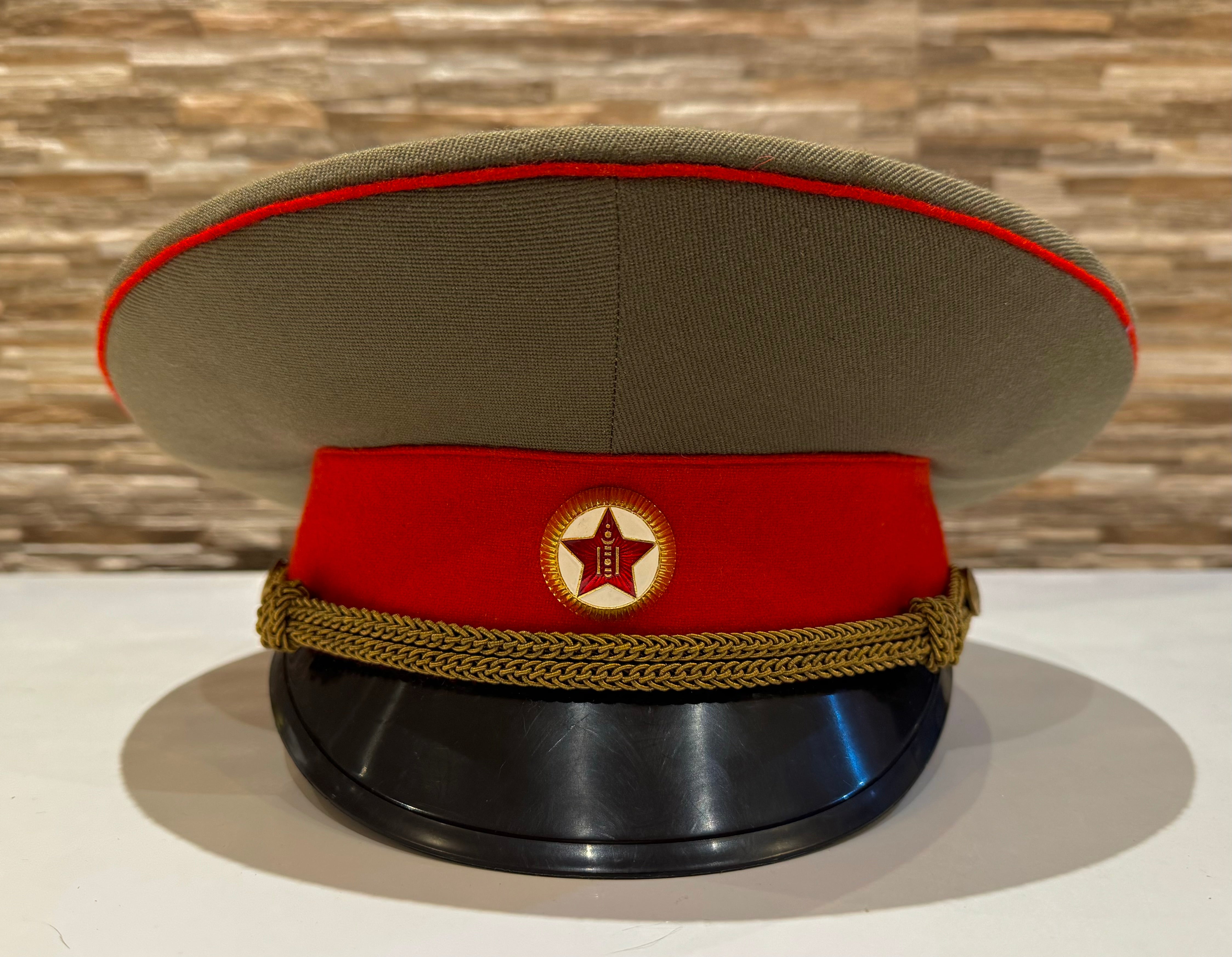 1990s Mongolian Gendarmerie Internal Troops officer visor cap with red crown and five-point star badge