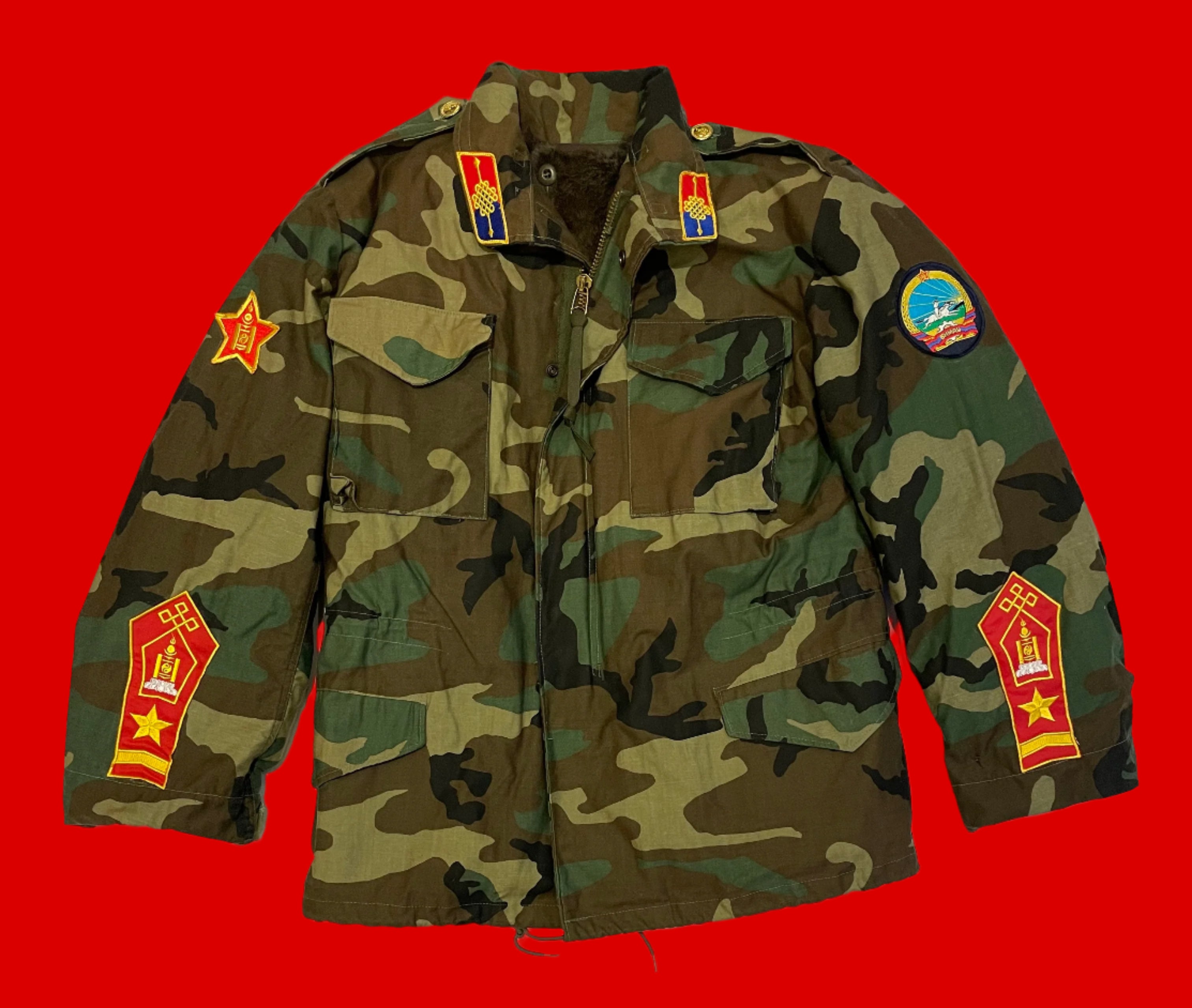 Mongolian People's Army Inspired M-65 Field Jacket Woodland Camo With Sheepskin Liner