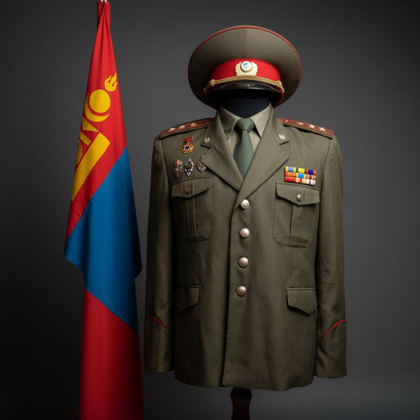 Military uniform with a flag on a dark background