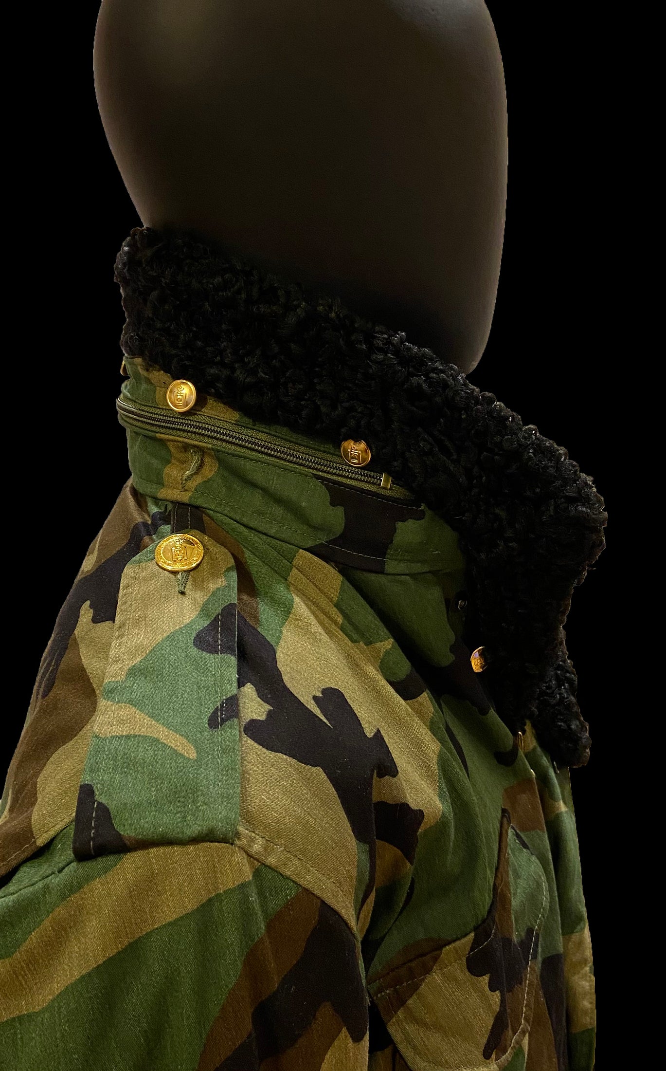 US M65 Field Jacket Woodland Camo Removable Karakul & Sheepskin Large Regular