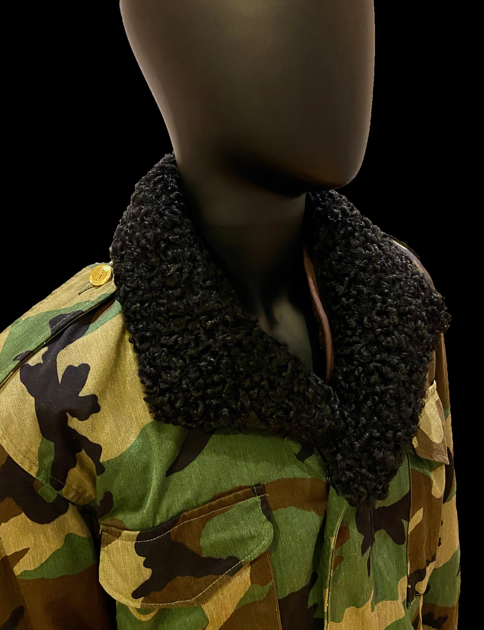US M65 Field Jacket Woodland Camo Removable Karakul & Sheepskin Large Regular