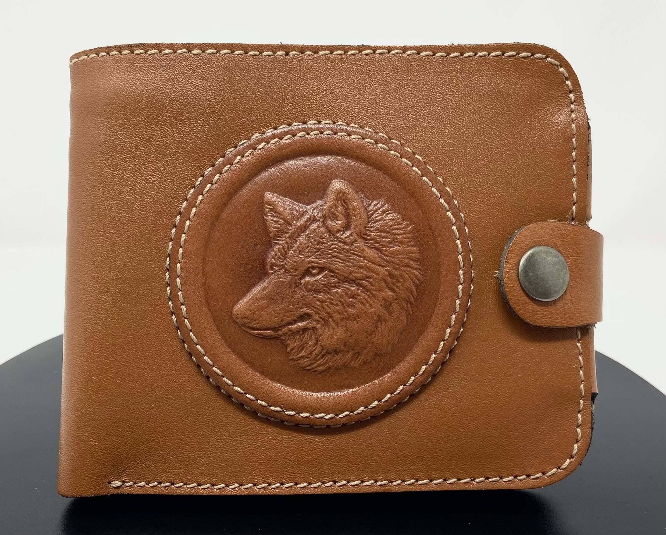 Mongolian Wolf Embossed Handmade Leather Wallet New