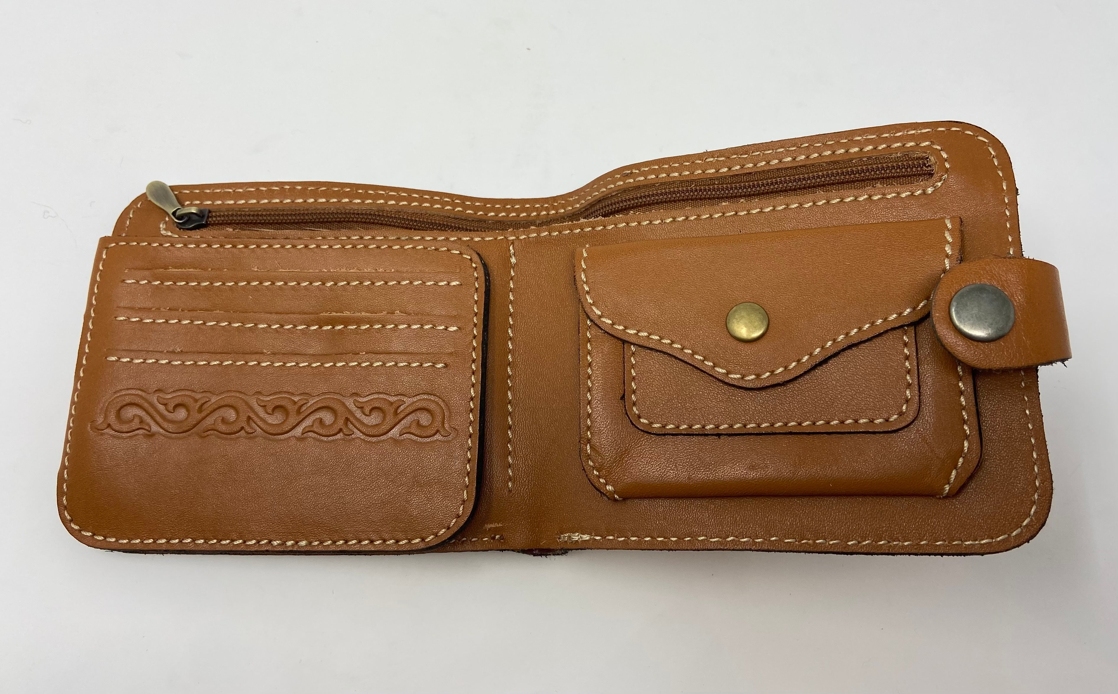 Mongolian Wolf Embossed Handmade Leather Wallet New