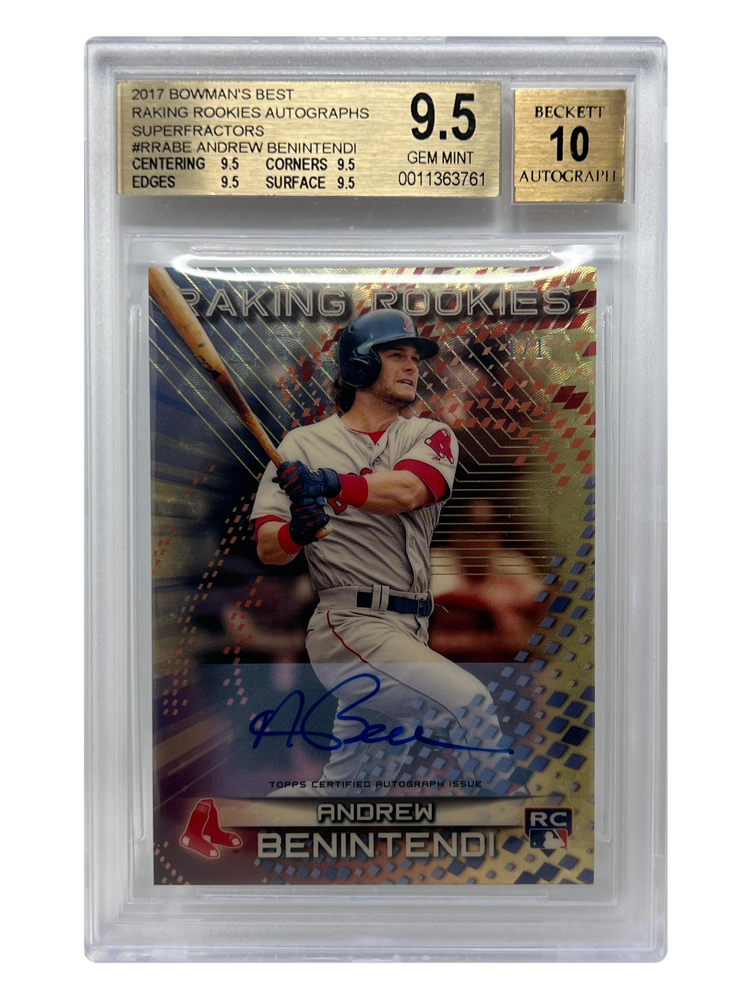 2017 Topps Bowman Andrew Benintendi RC Auto Superfractor Card 1/1 BGS 9.5 GEM