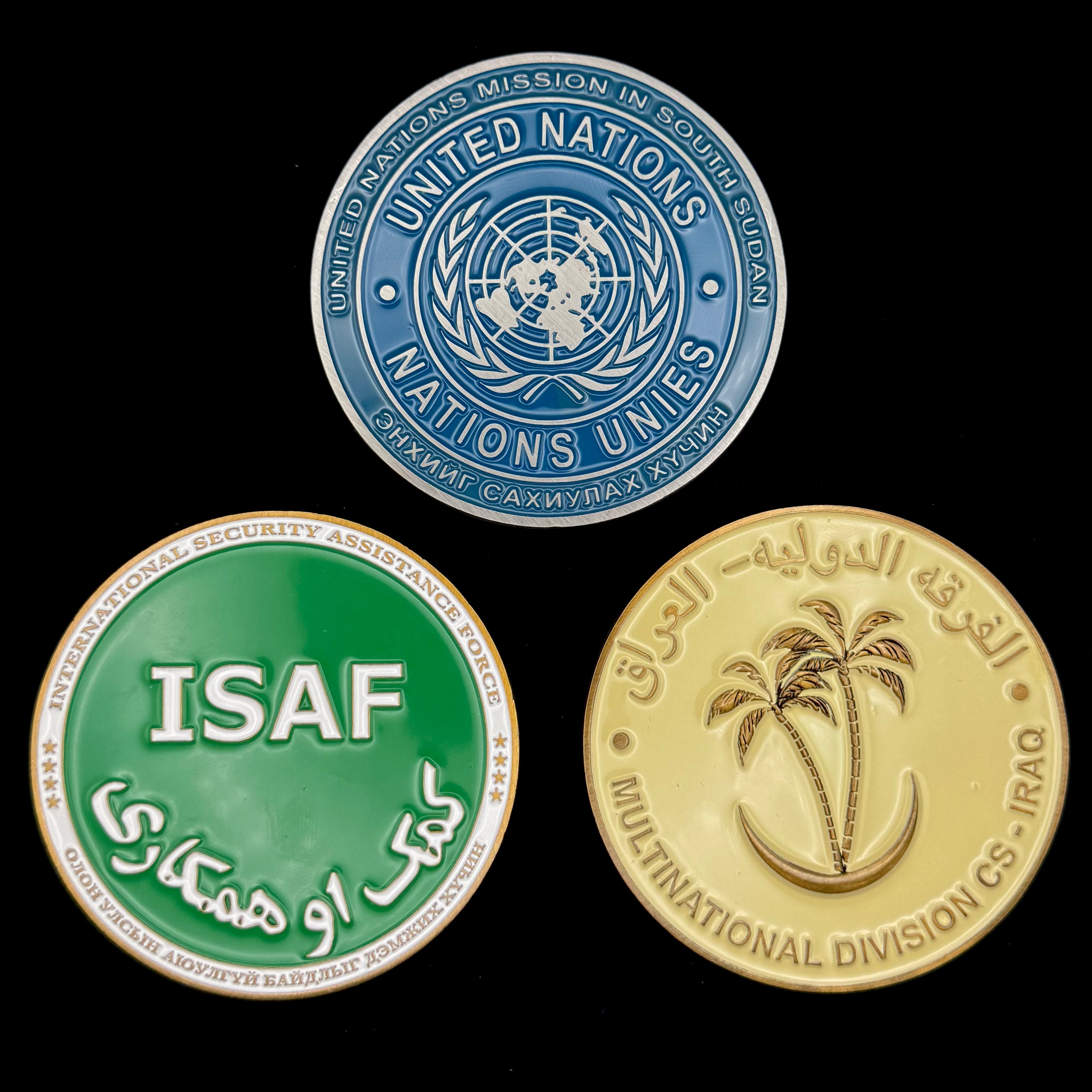 Mongolian Armed Forces Overseas Mission Challenge Coin Set – Iraq OIF, Afghanistan ISAF & UNMISS South Sudan