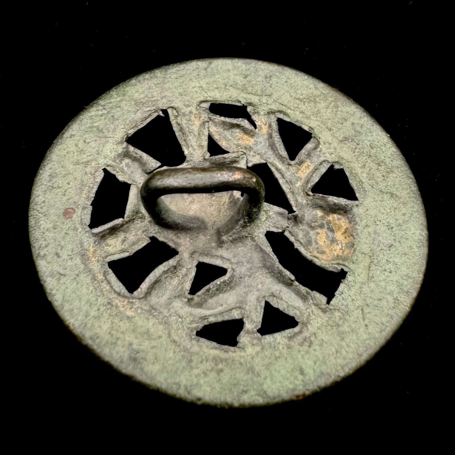 Antique Openwork Animal Button with Greek Key Border – Unique Design, Extremely Rare