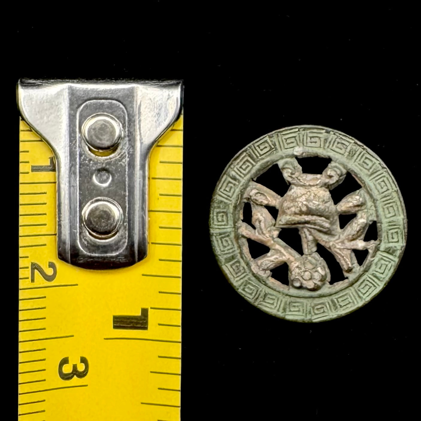 Antique Openwork Animal Button with Greek Key Border – Unique Design, Extremely Rare
