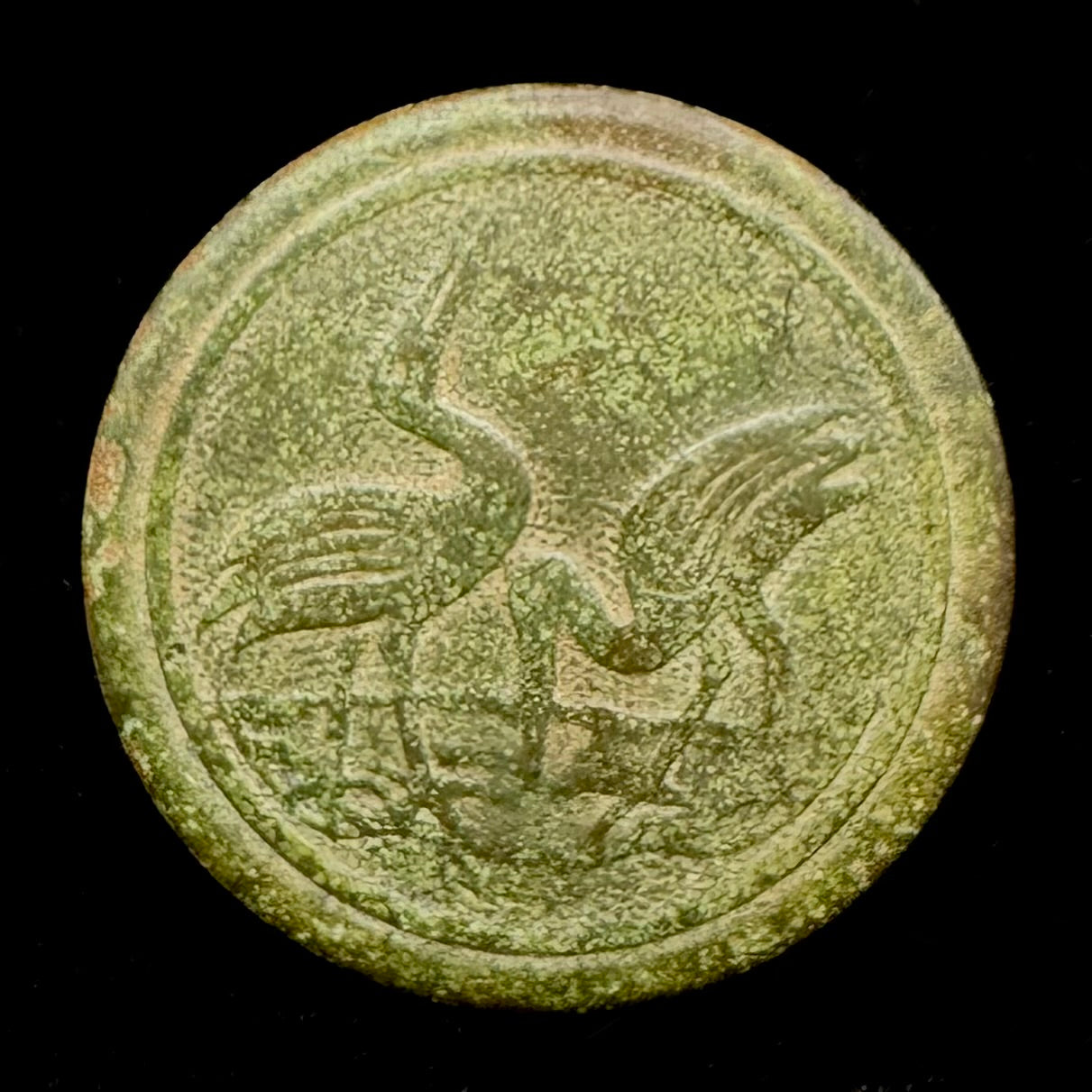 Antique Qing Dynasty Silvered Treble Crane Bird Button – Unique Design, Rare
