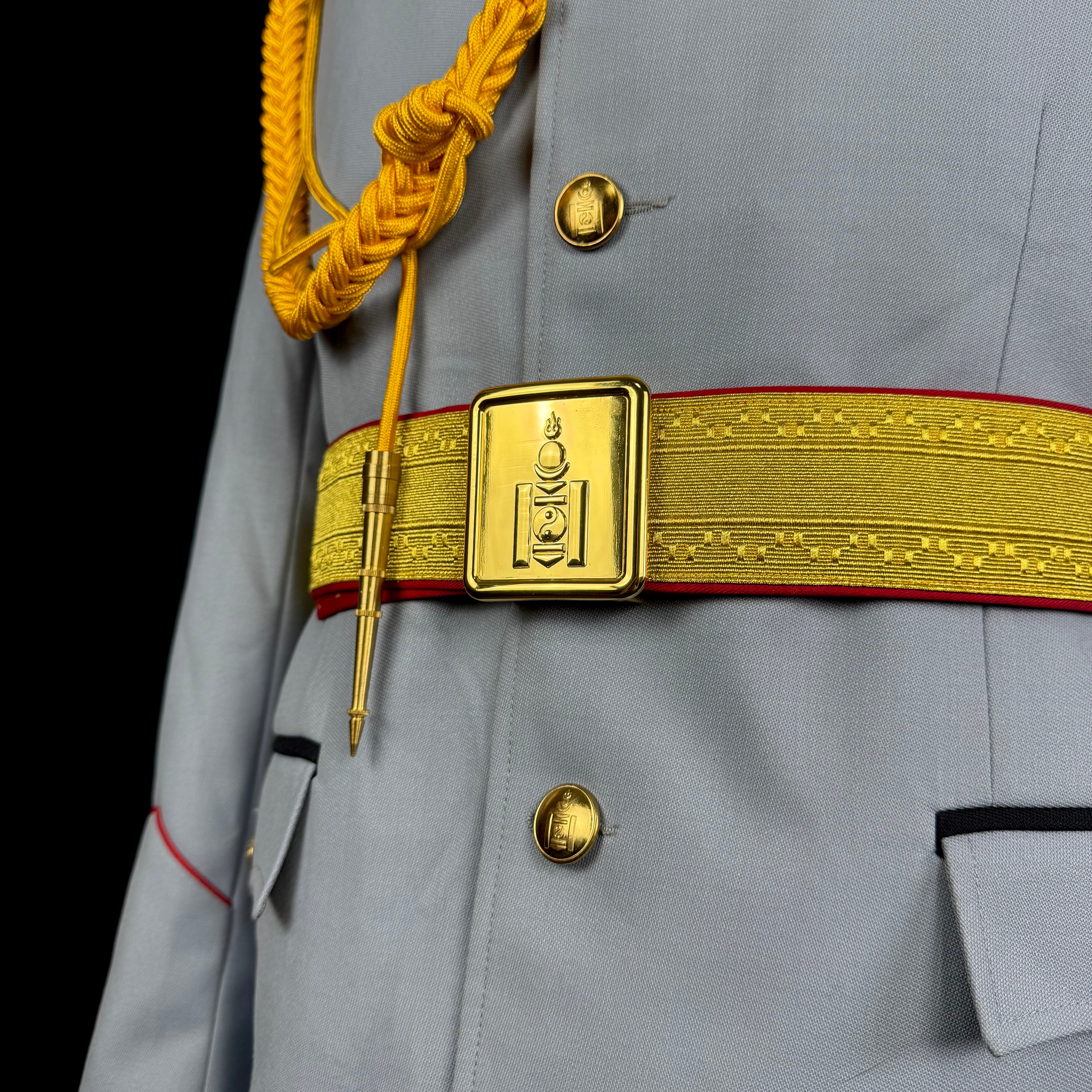 Mongolian Armed Forces Officer Full Ceremonial Parade Uniform – Complete Set with Tunic, Trousers, Visor Cap, Medals, Aiguillette & Belt, Original Issue
