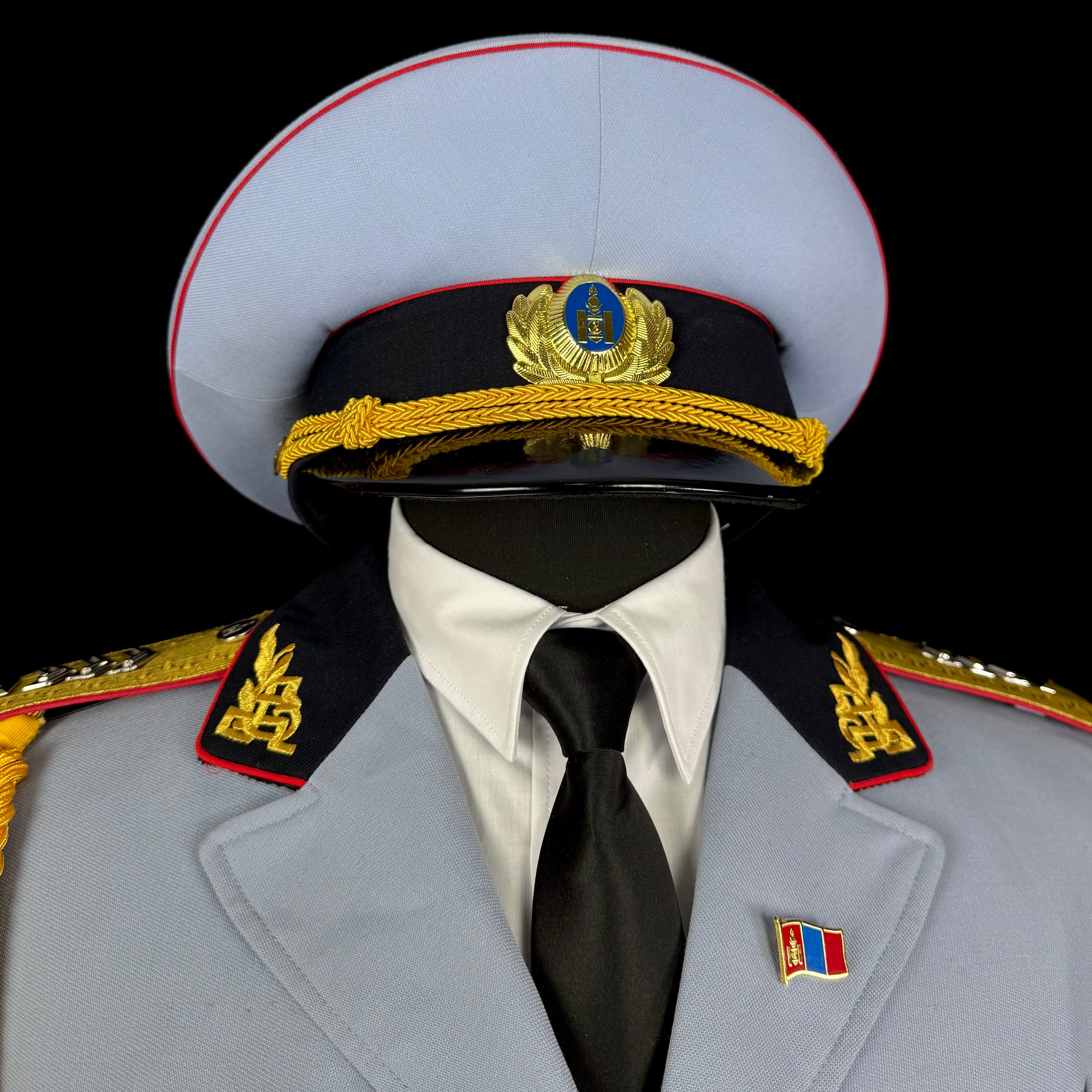 Mongolian Armed Forces Officer Full Ceremonial Parade Uniform – Complete Set with Tunic, Trousers, Visor Cap, Medals, Aiguillette & Belt, Original Issue