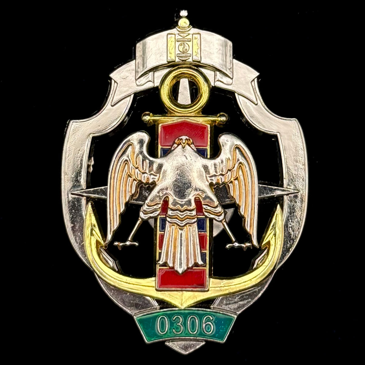 2010s Mongolian Border Troops Unit 0306 Officer Service Badge – Unusual Naval Style Insignia, Rare Original Issue