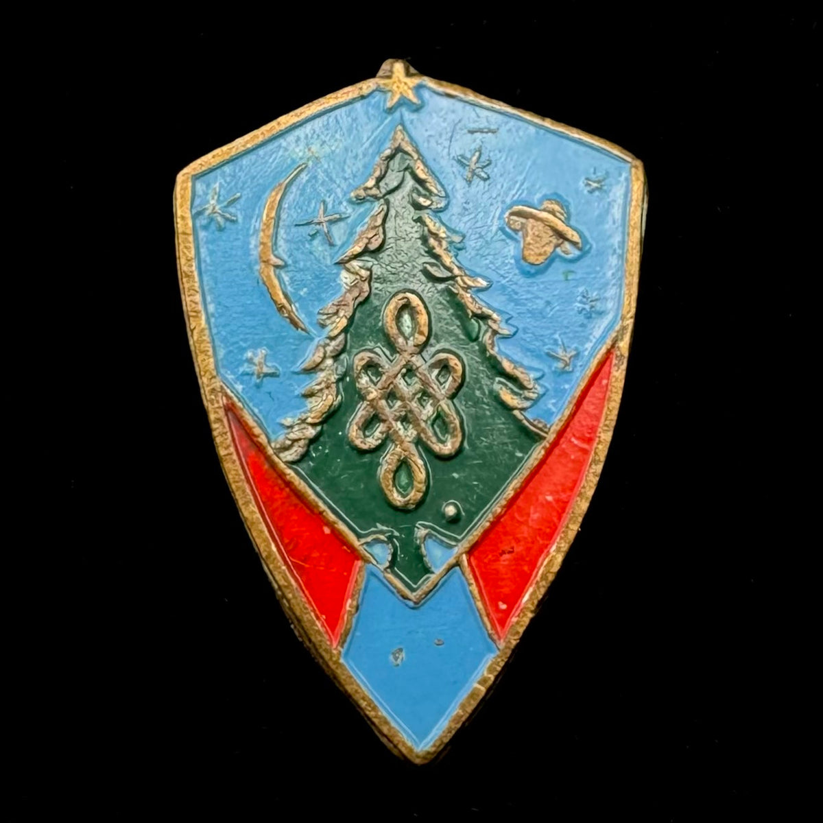 1960s Mongolian People’s Republic New Year Tree Celebration Lapel Badge – Rare Original Issue