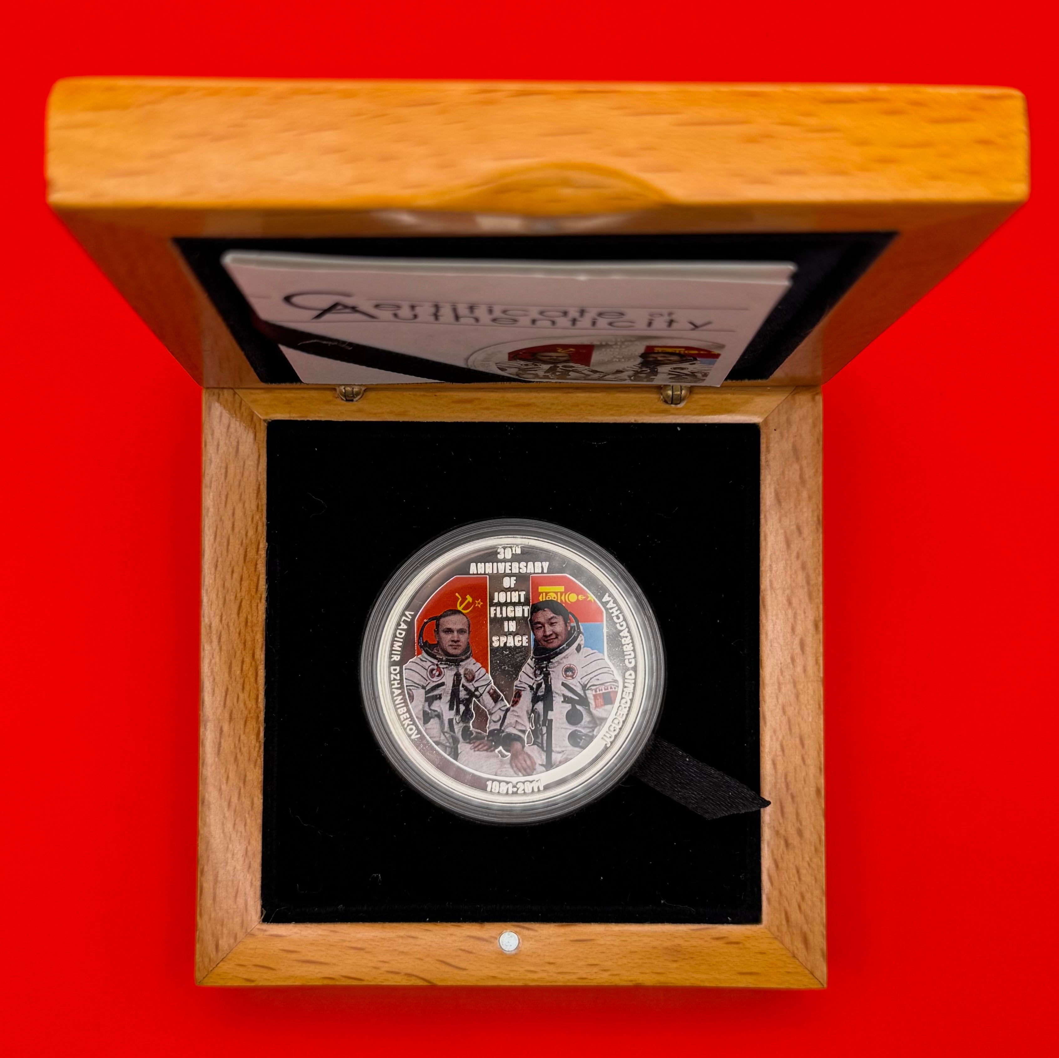 Mongolia–Russia Joint Space Flight 30th Anniversary 500 Tugrik Silver Coin With Box