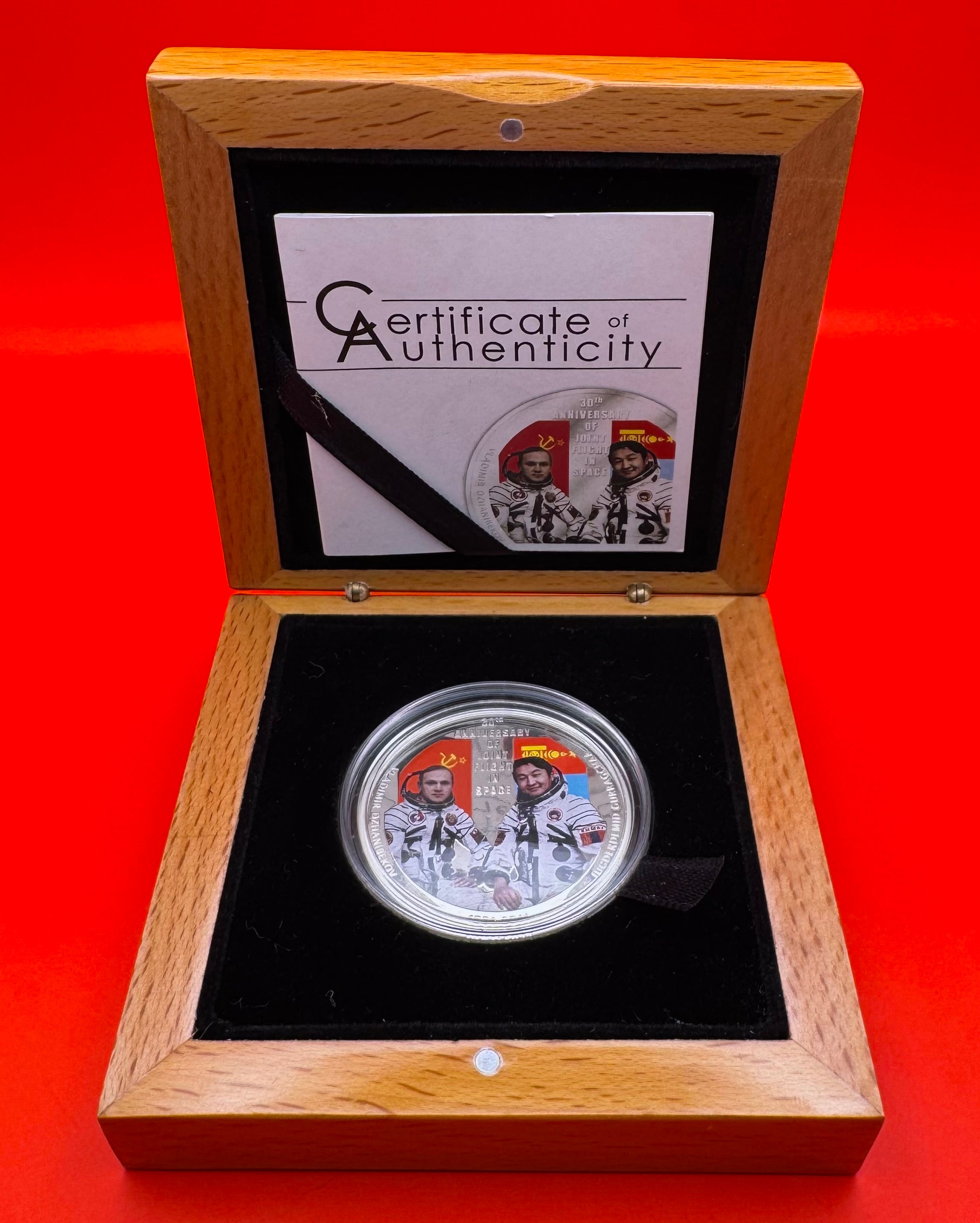 Mongolia–Russia Joint Space Flight 30th Anniversary 500 Tugrik Silver Coin With Box